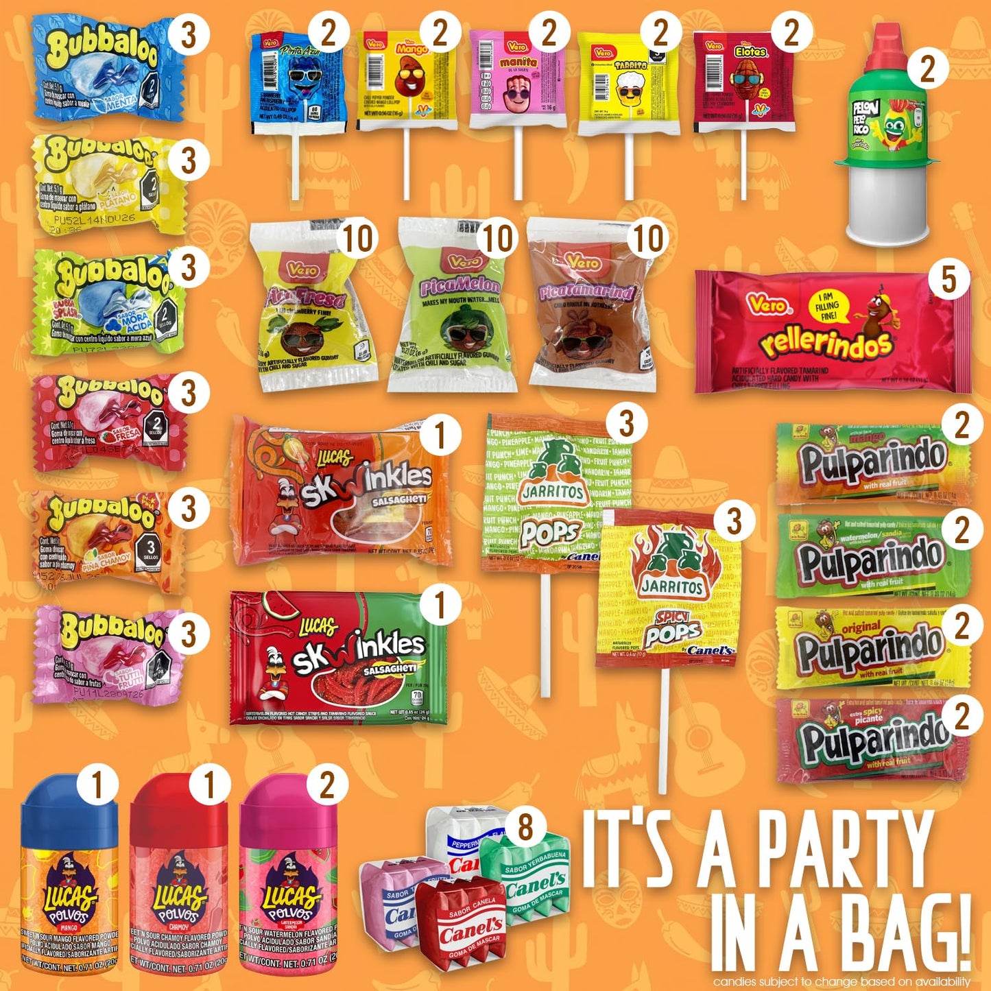 Mexican Candy Variety Bulk Pack - 100 Piece Individually Wrapped Dulces Mexicanos Assortment - Gummies, Hard Candy, Lollipops - Bulk Candies, Perfect