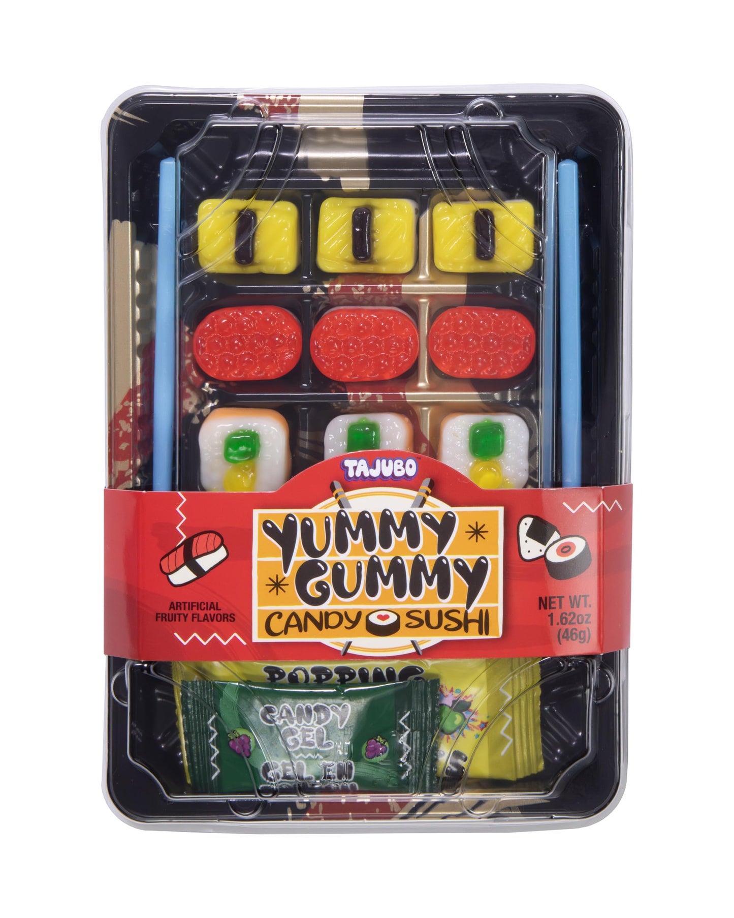 TAJUBO Yummy Gummy Candy Sushi Tray with Popping Candy and Candy Gel, Fruity Flavors, 1.62 oz, (Pack of 10)