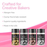 Cake Craft Edible Glitter Dust 4-Pack | 100% Edible Food-Safe Glitter for Cakes, Cupcakes, Cocktails & Desserts | Gold, Silver, Rose Gold, White