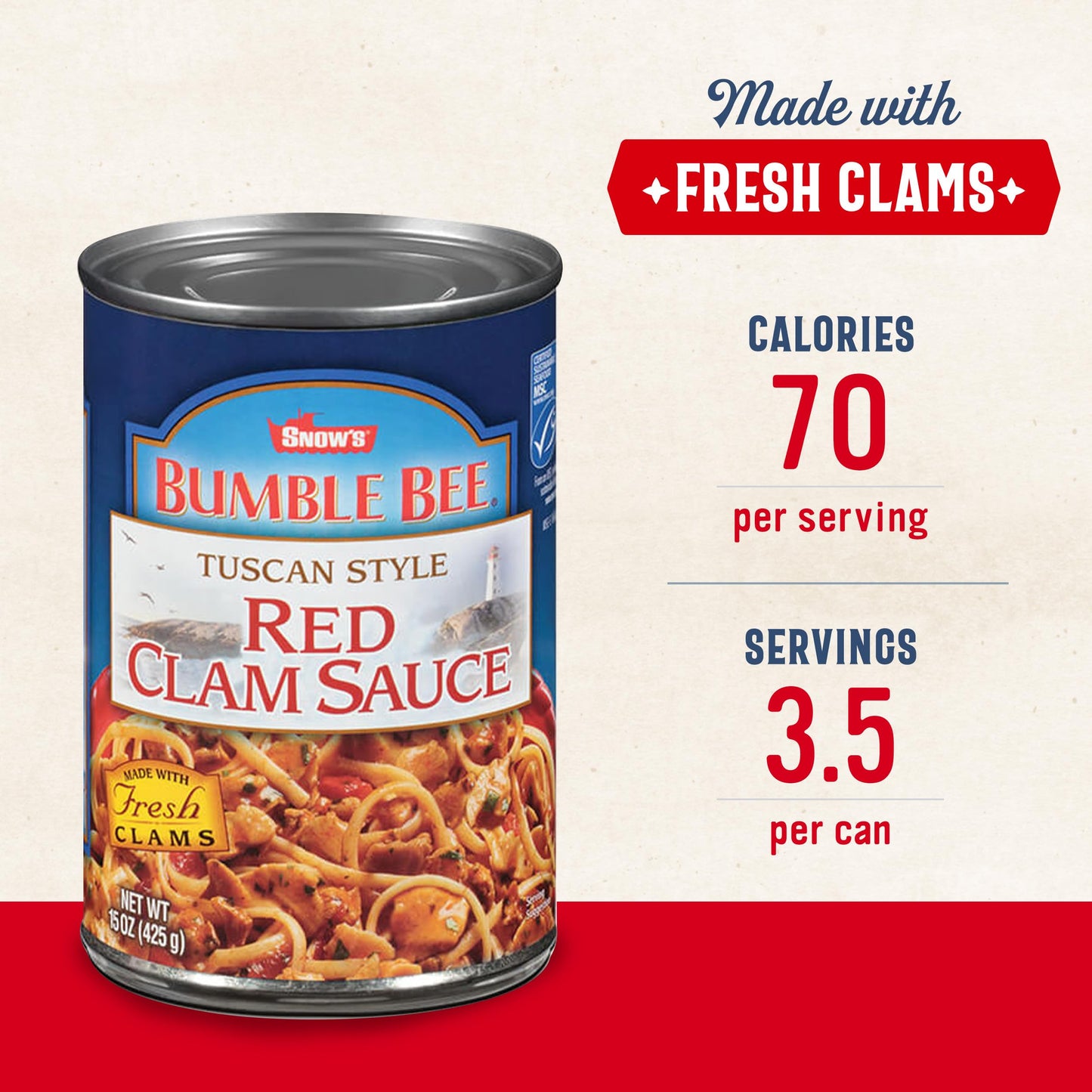 Snow's Tuscan Style Red Clam Sauce, 15 oz - Authentic Italian Clam Sauce - Made with Fresh Clams, Garlic & Spices - Serve with Your Favorite Pasta or