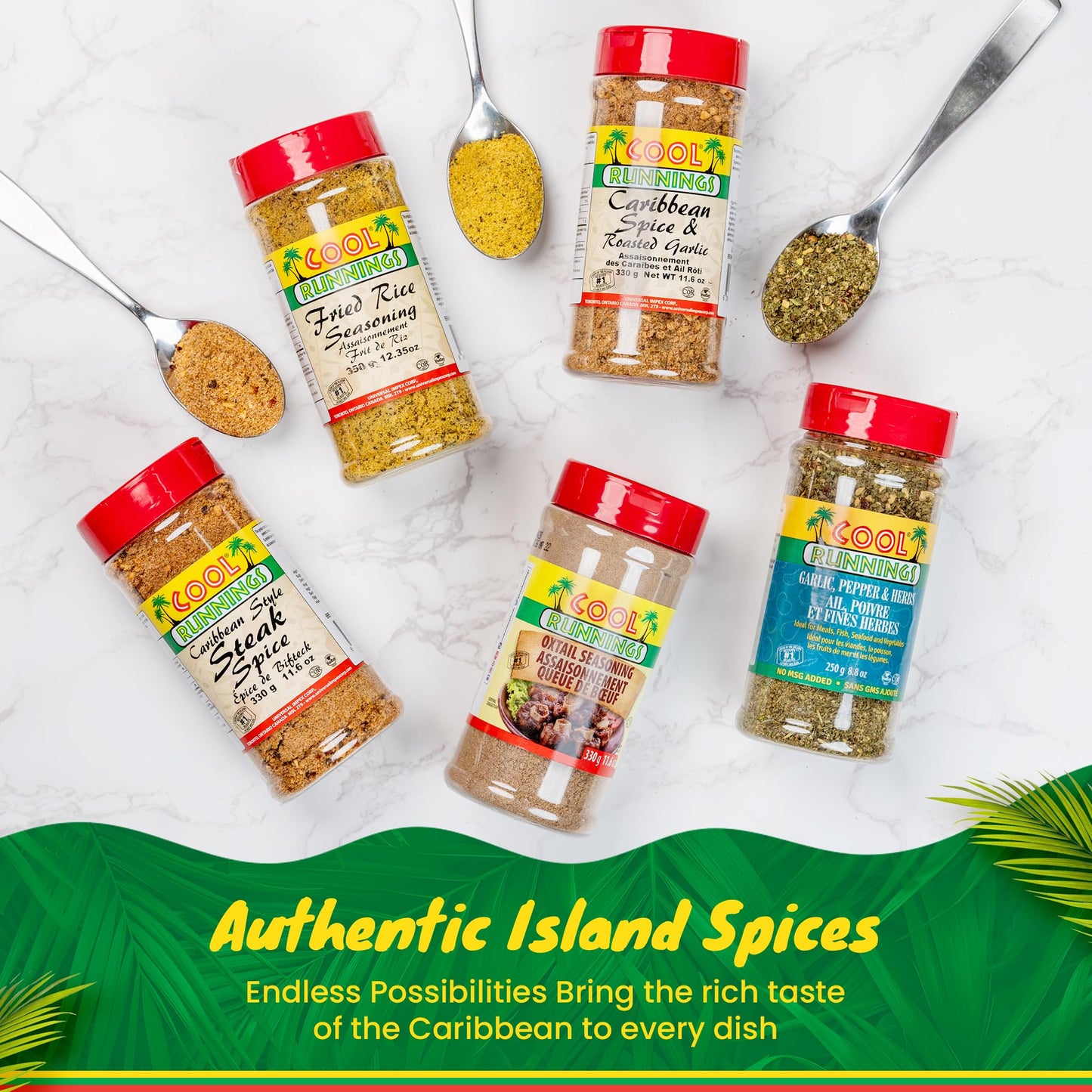 Cool Runnings Caribbean Spice & Roasted Garlic 330g - Used for Grilling, Roasting, and Marinating Meats, Seafood, and Vegetables, Perfect