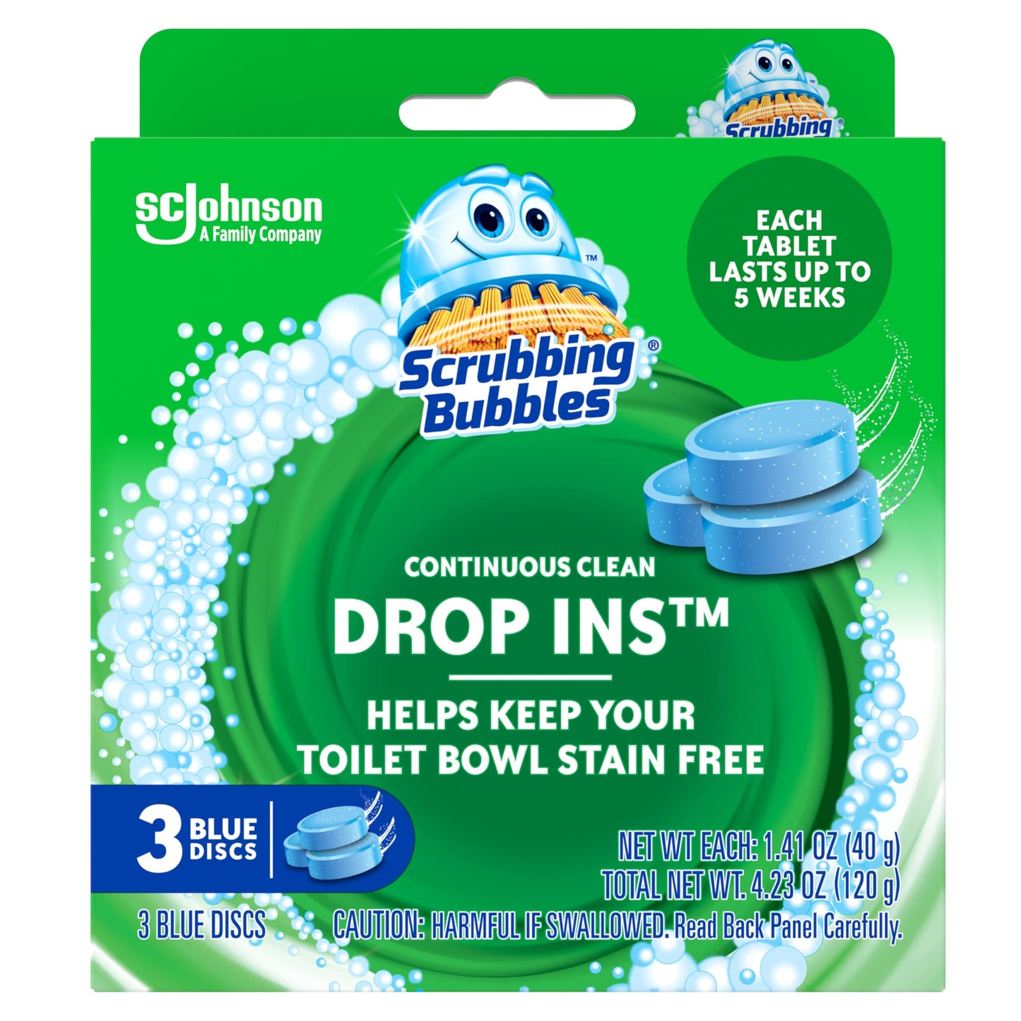 Scrubbing Bubbles Continuous Clean Toilet Drop-Ins, Automatic Blue Toilet Bowl Cleaner, Septic-Safe Tank Tablets Remove Hard Water Minerals