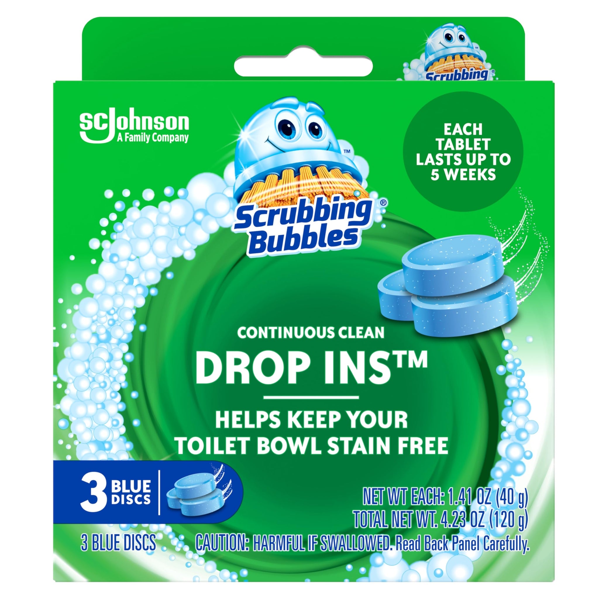 Scrubbing Bubbles Continuous Clean Toilet Drop-Ins, Automatic Blue Toilet Bowl Cleaner, Septic-Safe Tank Tablets Remove Hard Water Minerals