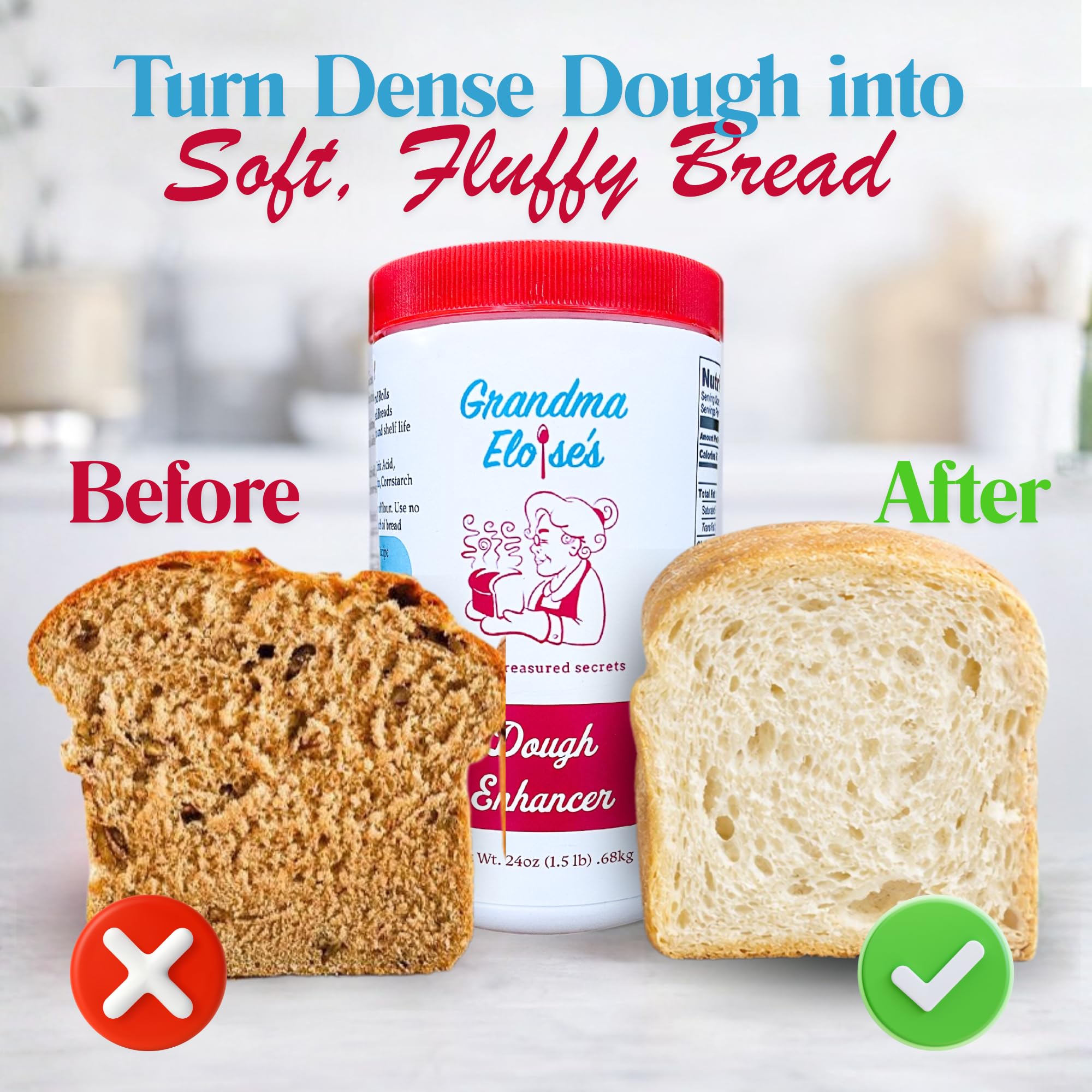 Grandma Eloise’s Dough Conditioner for Bread Baking - 24 Oz - Improves Rise, Texture & Shelf Life - Makes Soft, Fluffy Whole Wheat & White Bread