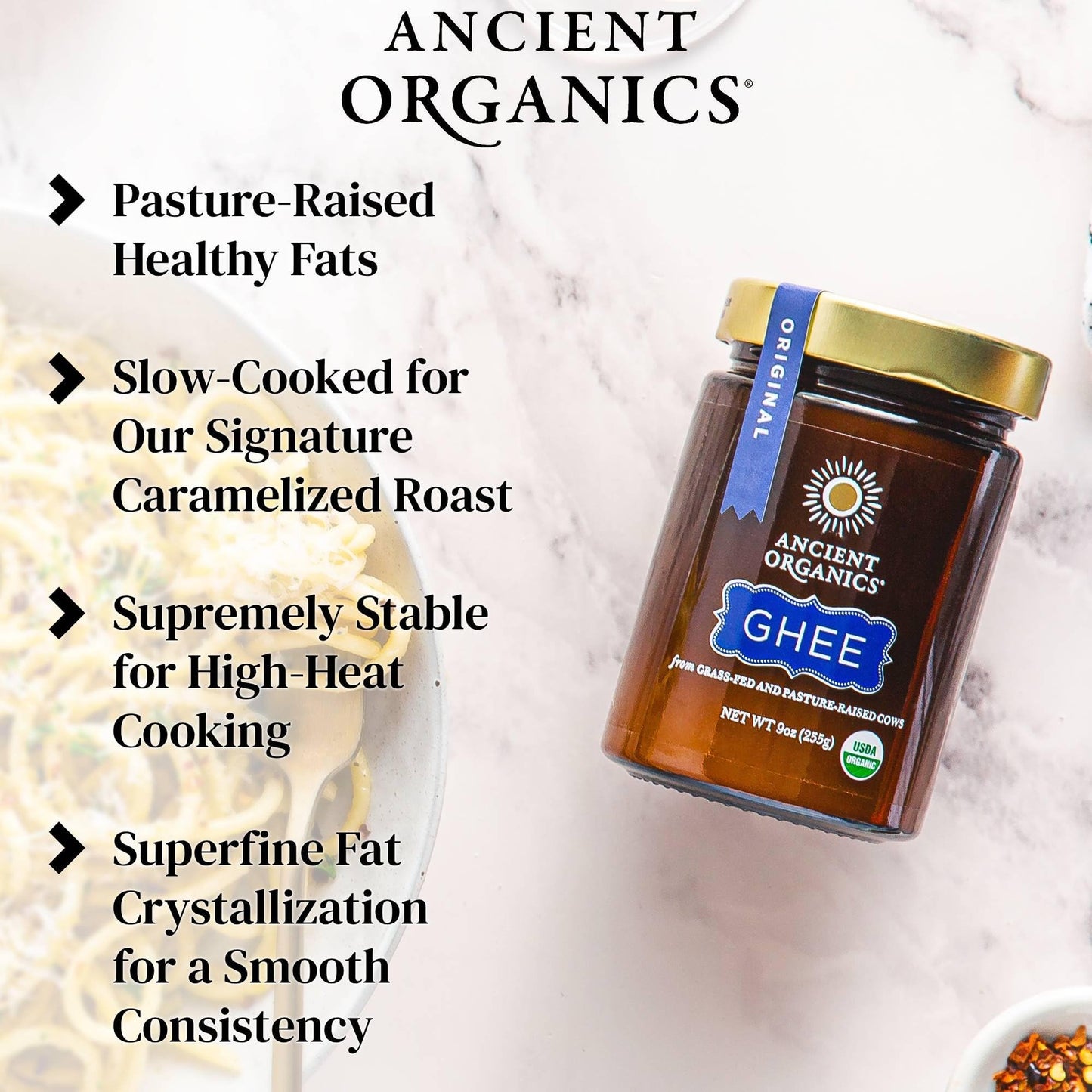 Ancient Organics Ghee - Organic Grass Fed Ghee Butter, Gluten Free, Clarified Butter, Vitamins & Omegas, Lactose Reduced, Kosher, USDA Certified - 9
