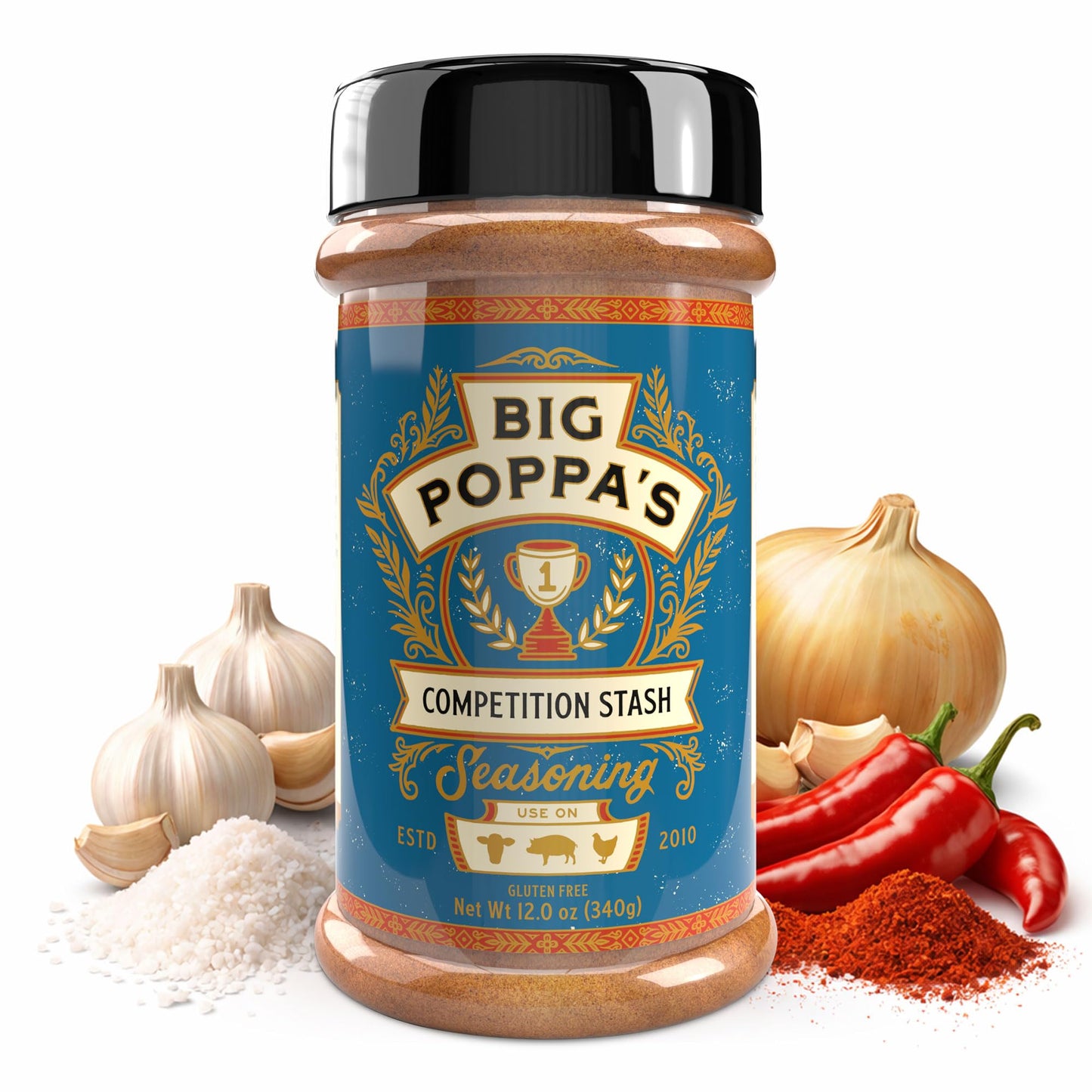 Big Poppa’s Competition Stash Seasoning - Prize-Winning Dry BBQ Rub with Savory, Citrus & Mild Chili Kick - Gluten-Free Chili Spice Blend and BBQ
