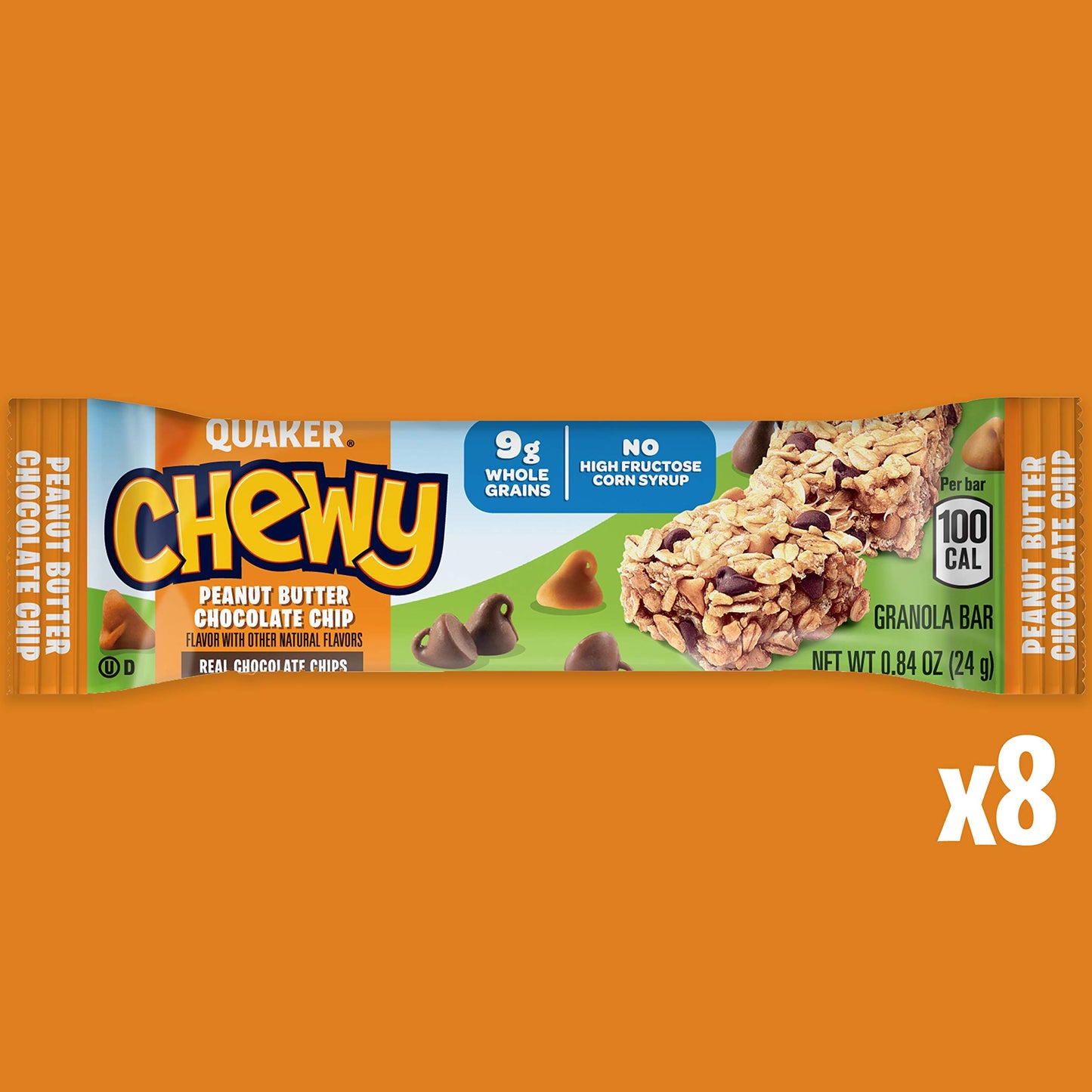 Quaker Chewy Granola Bar Peanut Butter Chocolate Chip Granola Bars, 0.84 Oz, 8 Ct