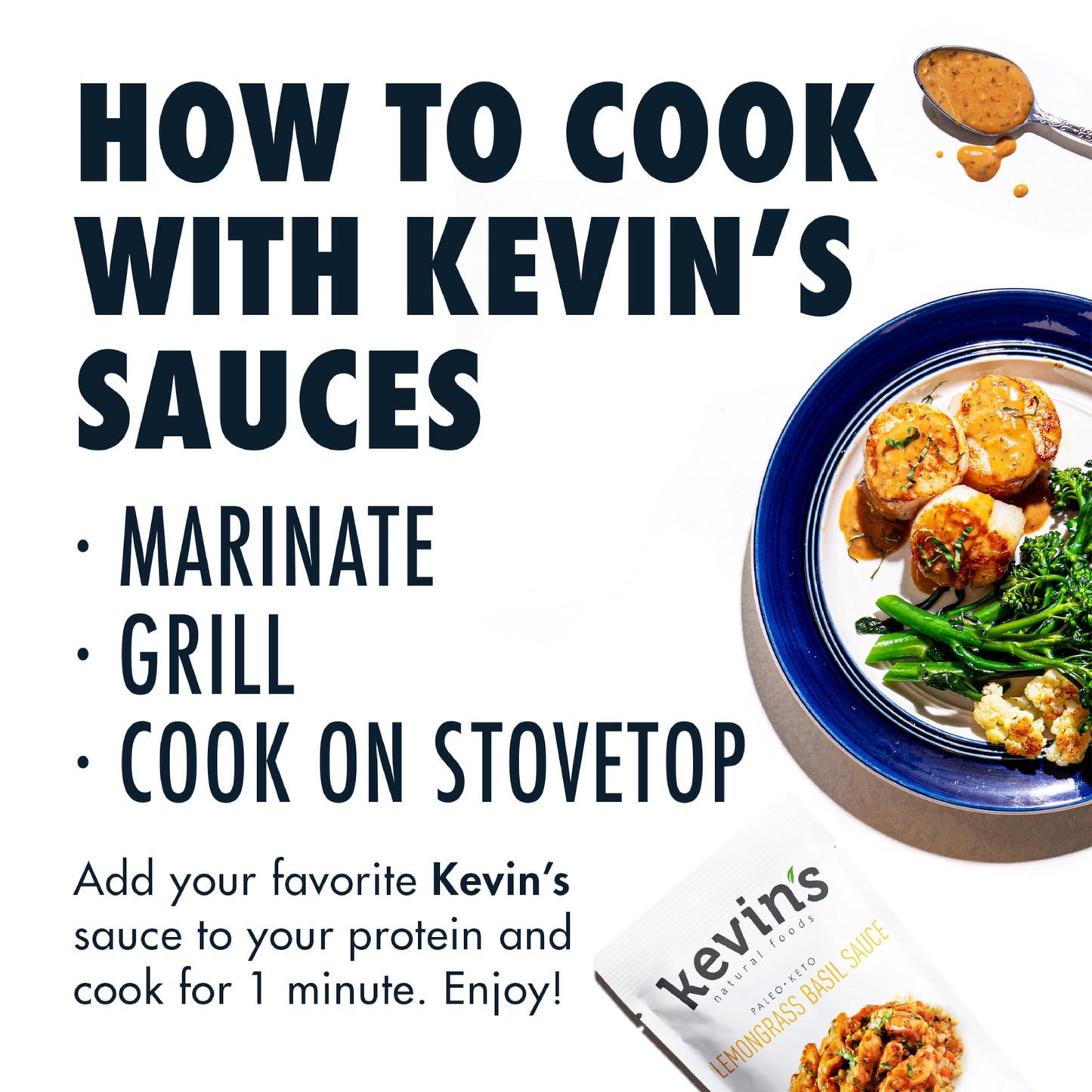 Kevin's Natural Foods Lemongrass Basil Sauce - Keto and Paleo Simmer Stir-Fry Sauce, Gluten Free, No Preservatives, Non-GMO - 3 Pack (Lemongrass
