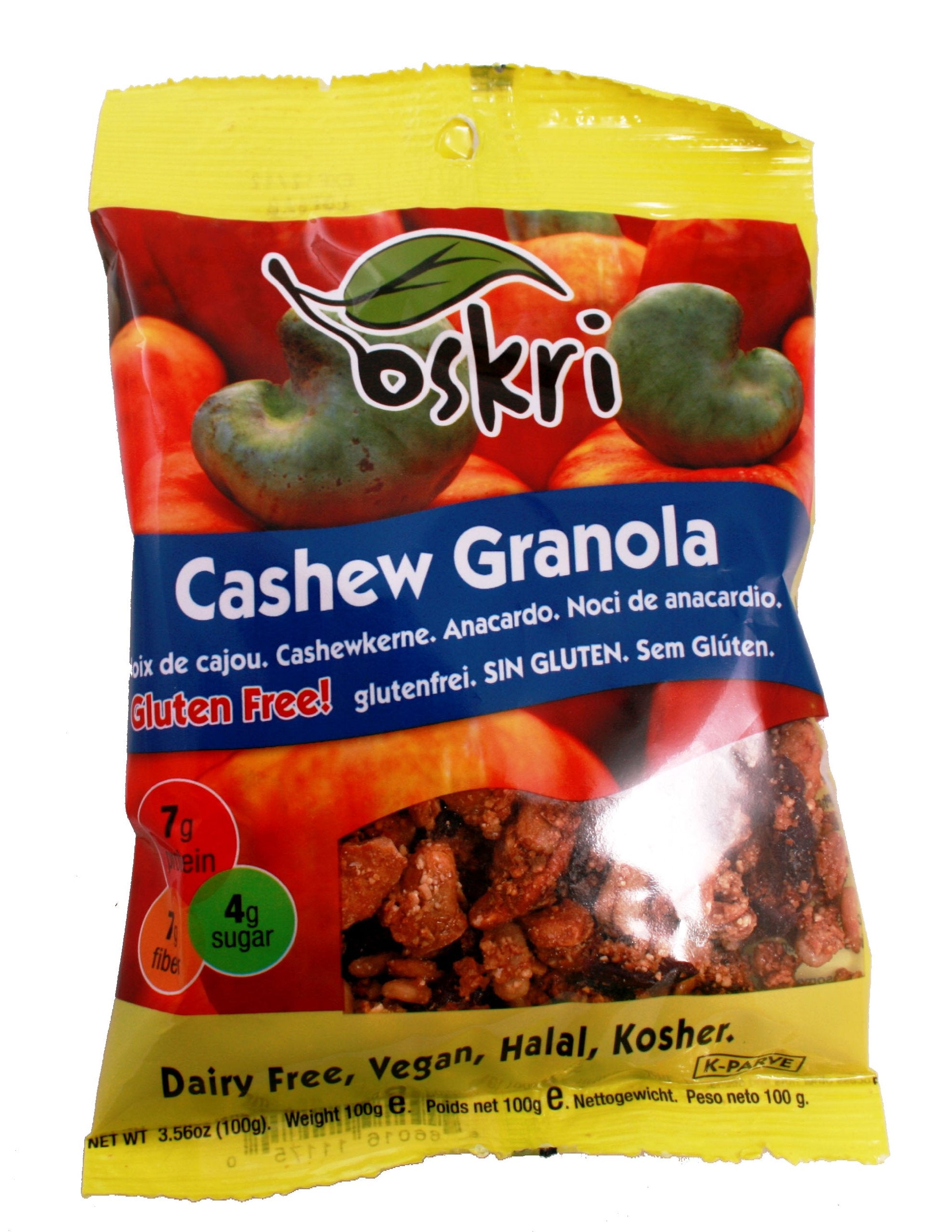 Oskri Cashew Granola, Gluten Free, 3.56-Ounce Bags (Pack of 12)