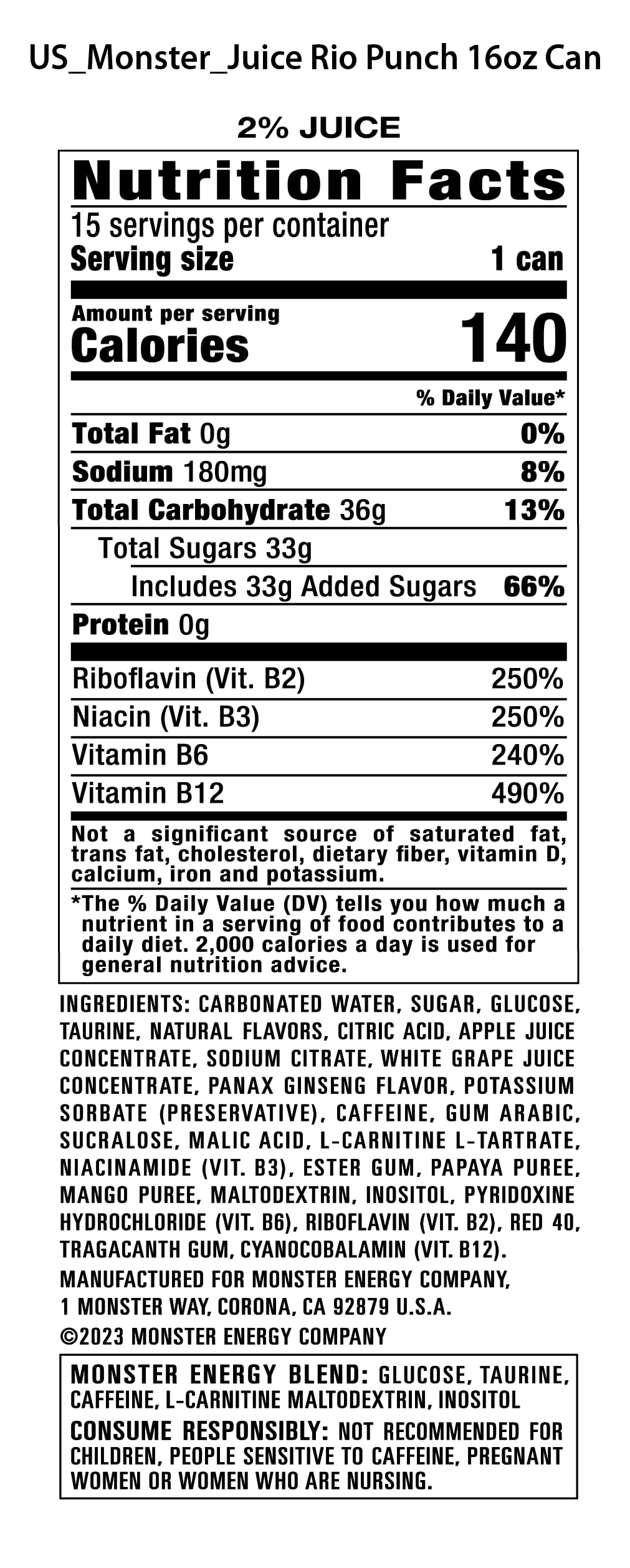 Monster Energy Juice Rio Punch, Energy Drink, 16 Ounce