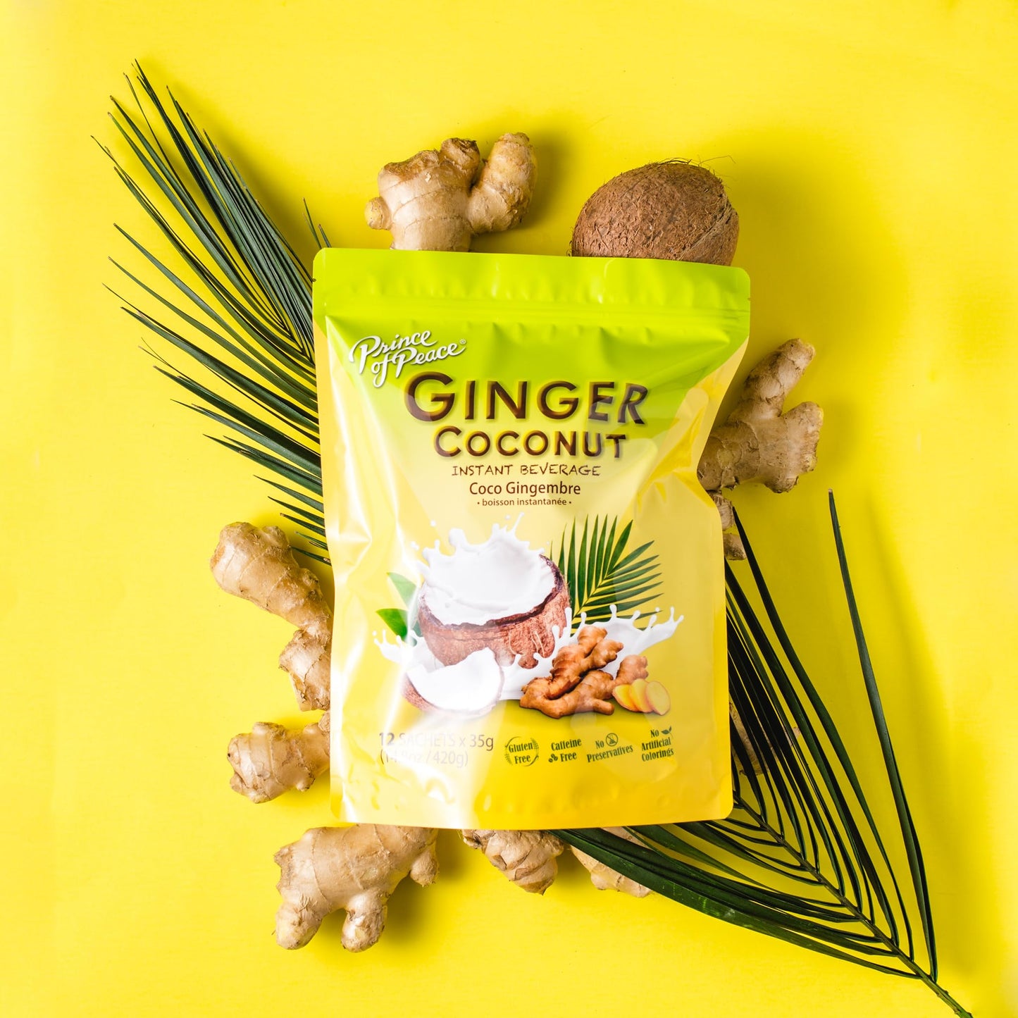 Prince of Peace Ginger Coconut Instant Beverage, 22 Sachets - Instant Hot or Cold Beverage that Soothes Throat - Easy to Brew - Caffeine and Gluten