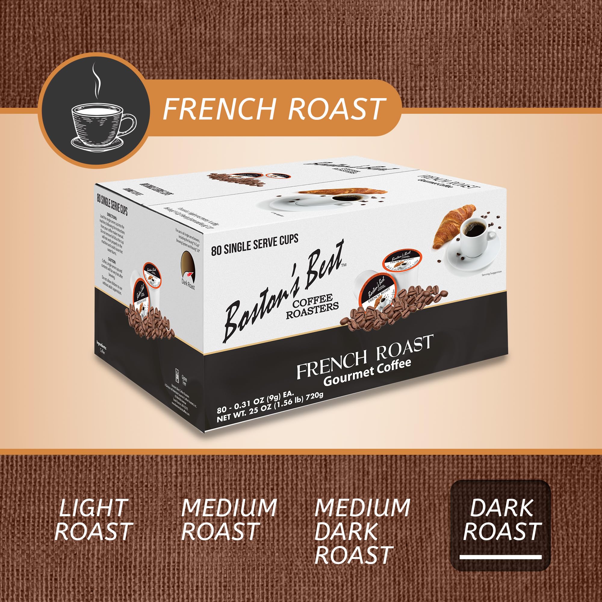 Boston’s Best - Rich & Bold French Roast Gourmet Delectable Dark Roast Coffee, Compatible with Keurig Coffee Maker - 1 Count (80 Single Serve Cups)