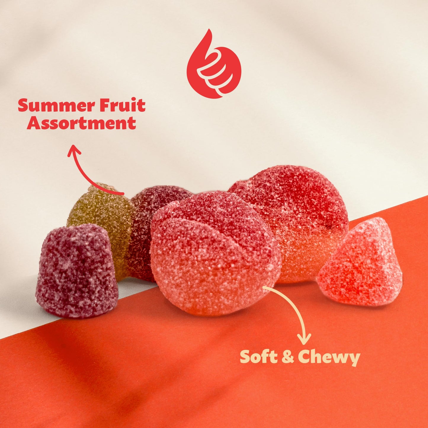 Sour Fruit Jelly Candy Mix | 1 Pound Bag | Vegan Gummies with Real Fruit Puree | Cherry, Watermelon, Peach | Gelatin Free Plant Based Texture | Dye