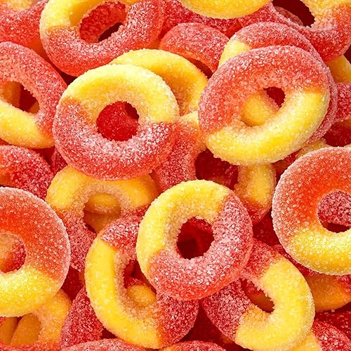 Peach Rings Gummy Candy 1-Pound Bag | Classic Sweet and Sour Candy | Soft Peach Gummies for Snacking, Dessert Topping & Buffet Tables | Chewy Gummy