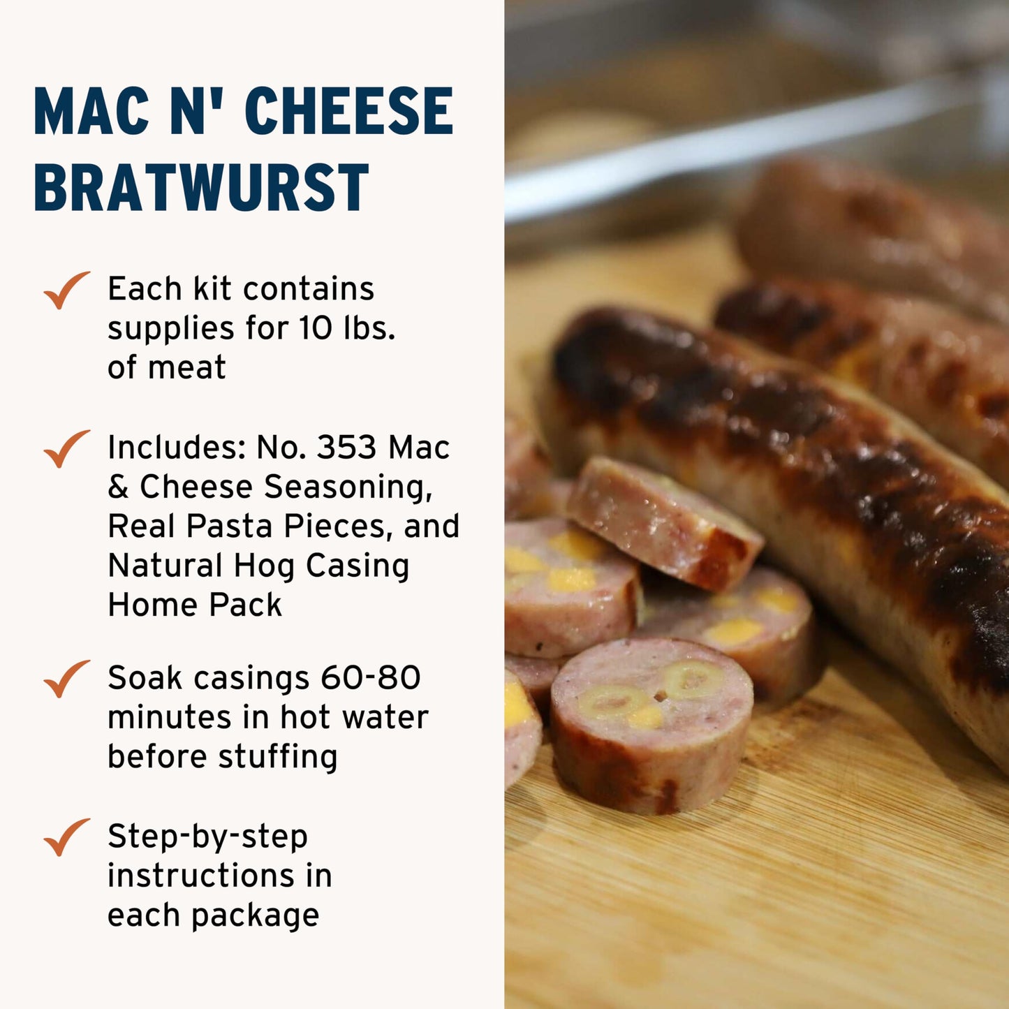 PS Seasoning Cheddar Mac N’ Cheese Bratwurst Kit - Sausage making Seasoning And Natural Hog Casings For 10 Lbs Of Meat Easy Homemade Brats For Pork