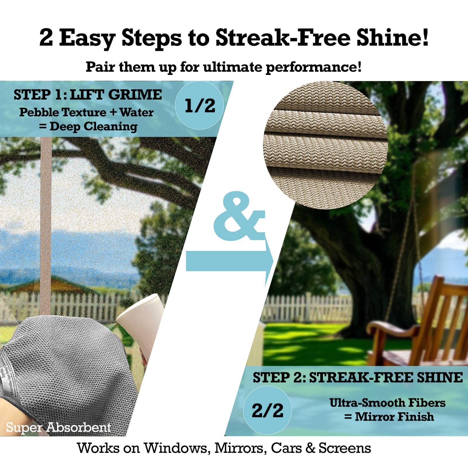 Exprosiflux Lint-Free Streak-Free Glass Cleaning Cloth 3-Pack - Microfiber Towels Polish & Scrub with Only Water for Windows, Cars, Mirrors - Blue
