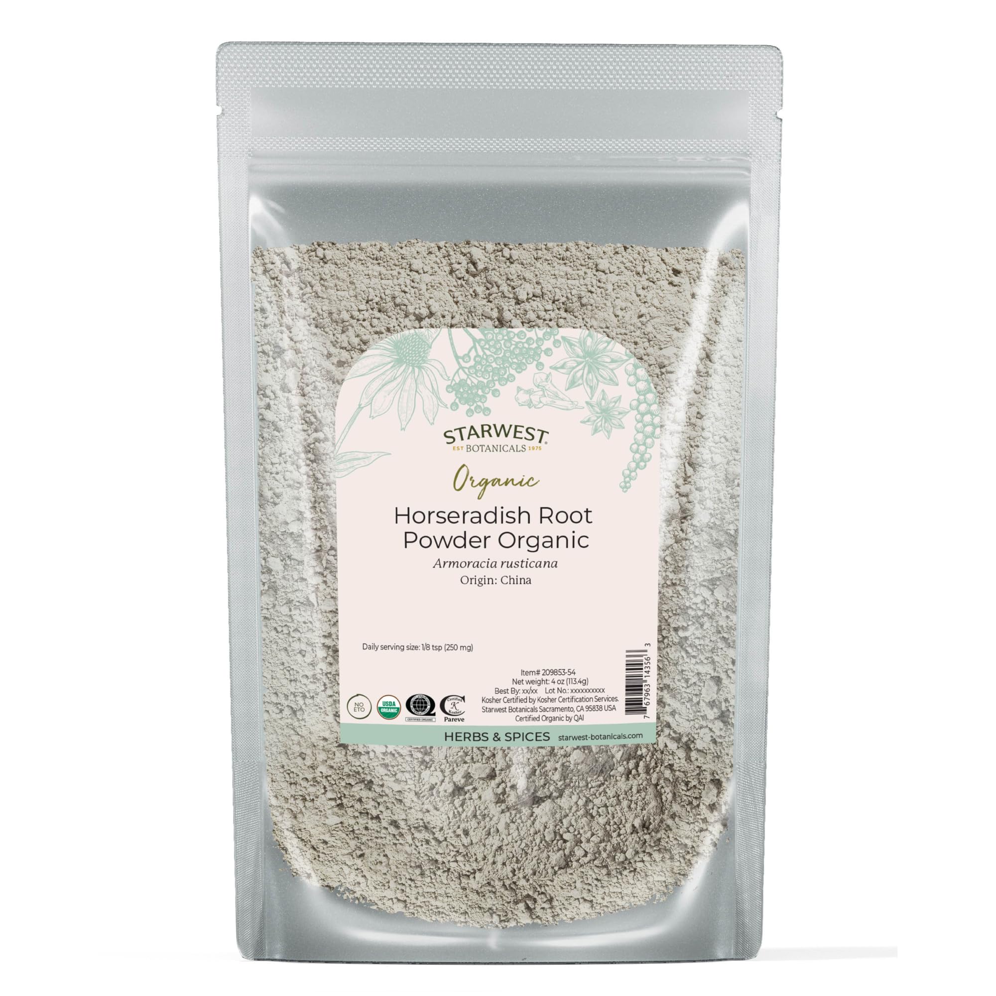 Starwest Botanicals Organic Horseradish Root Powder - Dried Seasoning Spice for Meats, Seafood, & Sauces, Finely Ground, Spicy & Savory, Certified