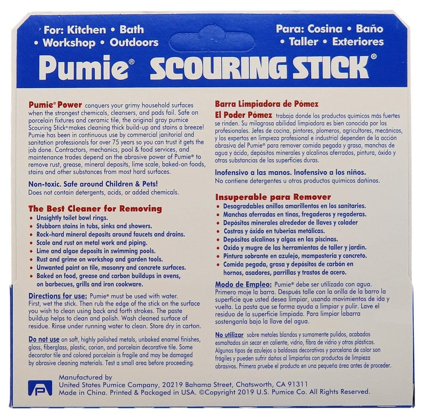 PUMIE Scouring Stick, Heavy Duty, HDW by U.S. Pumice, Remove Toilet Stains, Hard Water Rings, Rust and Paint, Carbon Buildups (1 Pack)
