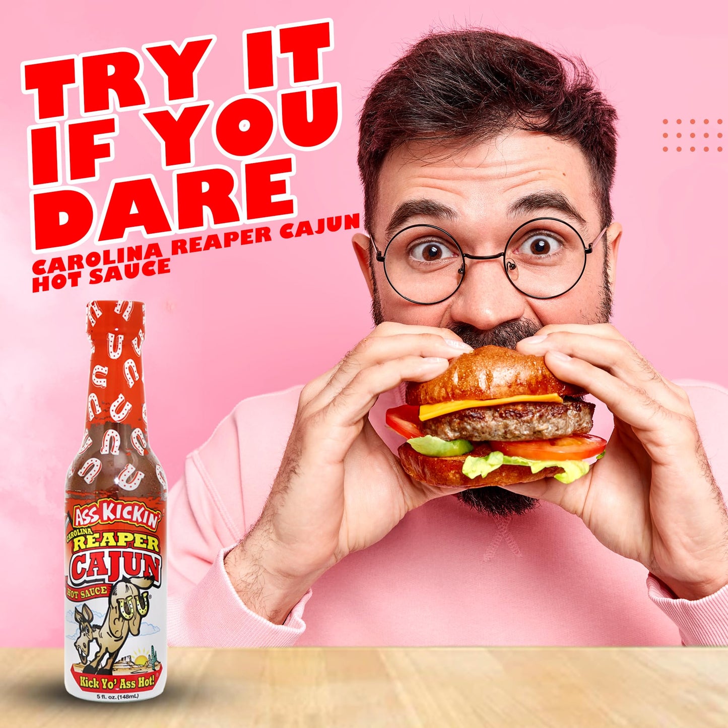 Ass Kickin’ Carolina Reaper Cajun Hot Sauce (5 oz) - Bold Cajun Seasoning & Carolina Reaper Blend - Extreme Heat Gourmet Hot Sauce for Wings, Gumbo