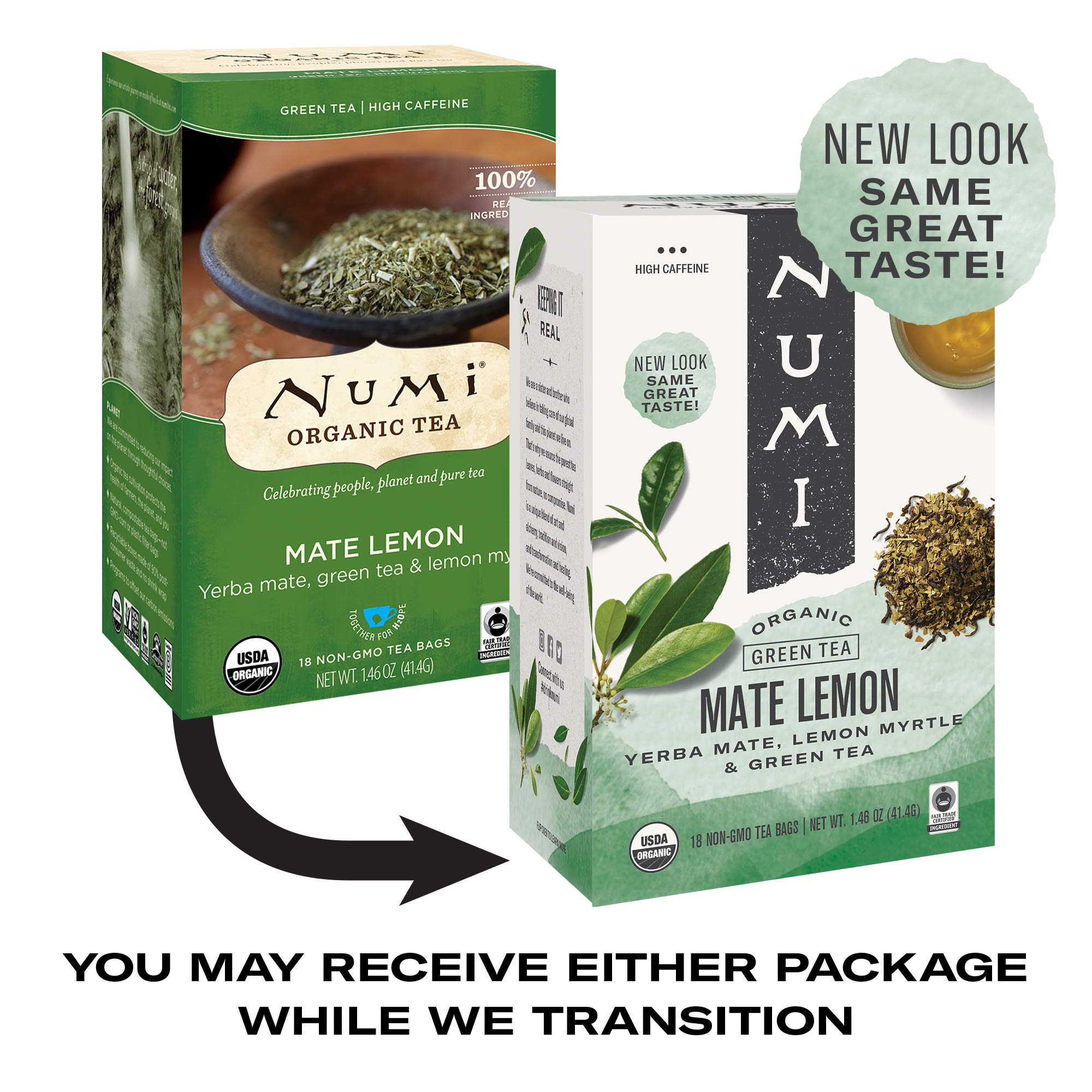 Numi Organic Tea Mate Lemon, Yerba Mate, Green Tea and Lemon Myrtle, 54 Green Tea Bags