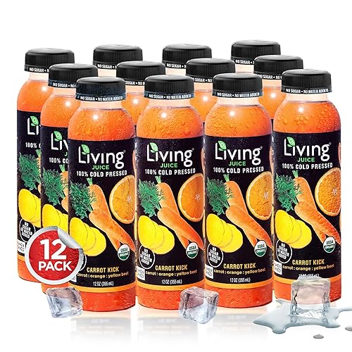 O2 Living Juice Cold Pressed Drink - Carrot Kick Organic Juice Pack - No Added Sugars or Water, Naturally Sweetened from Fruits, Rich in Nutrients