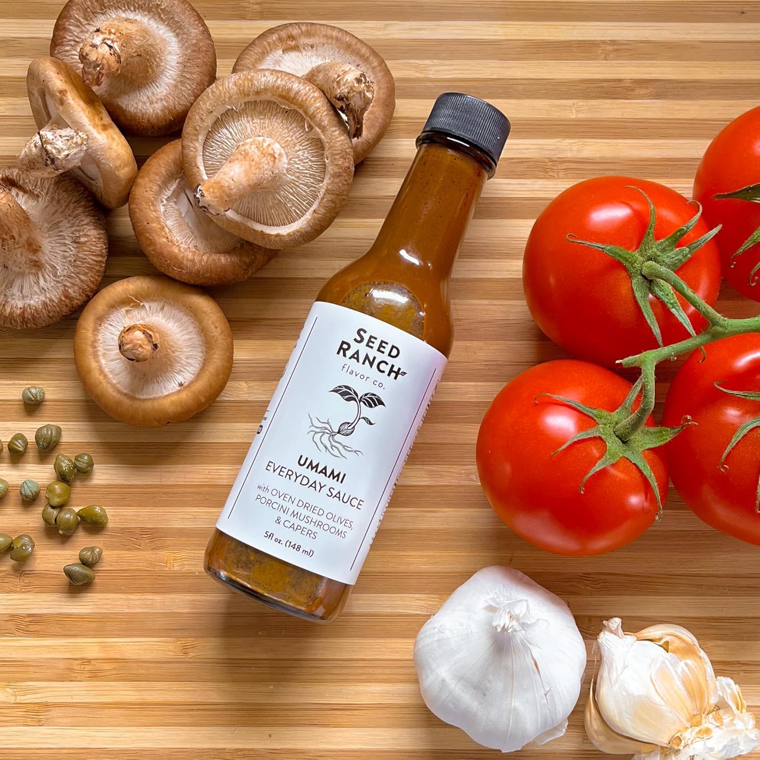 Seed Ranch Umami Everyday Hot Sauce, 5 Fl. Oz., 3 Pack - Mild Heat Flavor - Oven Dried Olives, Porcini Mushrooms & Capers - Vegan, Non-GMO