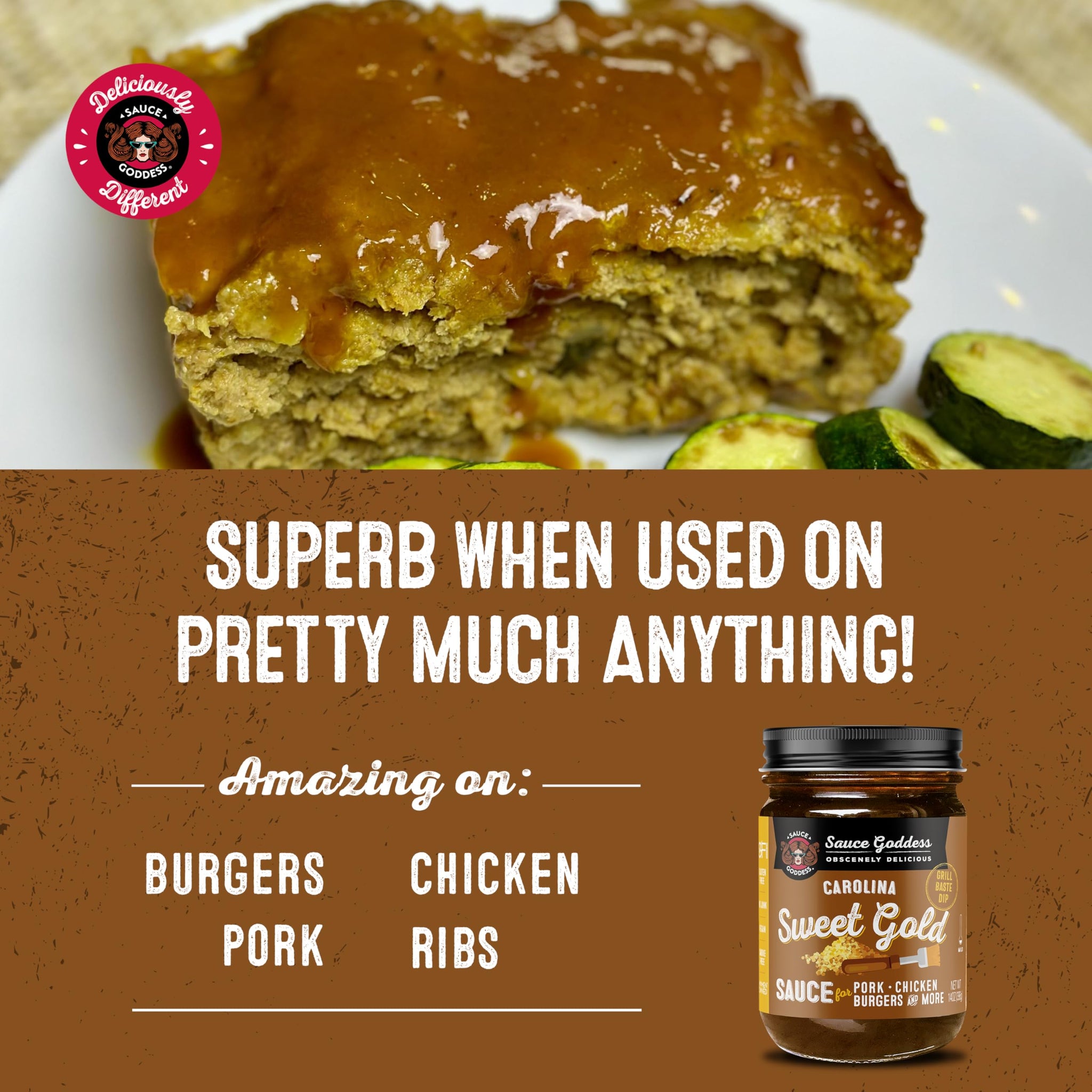 Sauce Goddess - Carolina Sweet Gold Barbecue Sauce - Tangy Mustard, Brown Sugar, Apple Cider Vinegar, Certified Gluten-Free, Vegan, 14 oz - 1 Pack