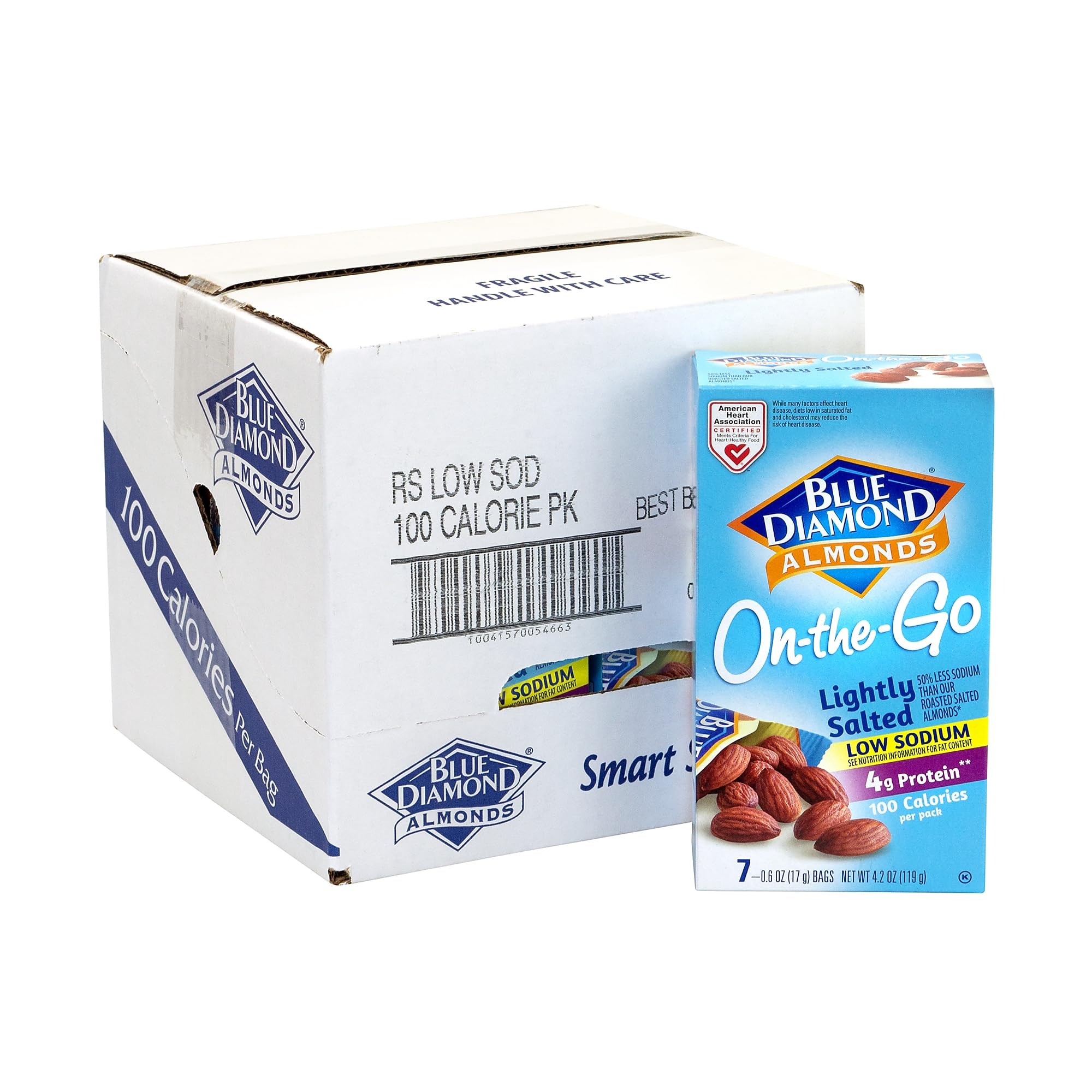 Blue Diamond Almonds, Low Sodium Lightly Salted, 100 Calorie On-The-Go Bags, (Pack of 7)