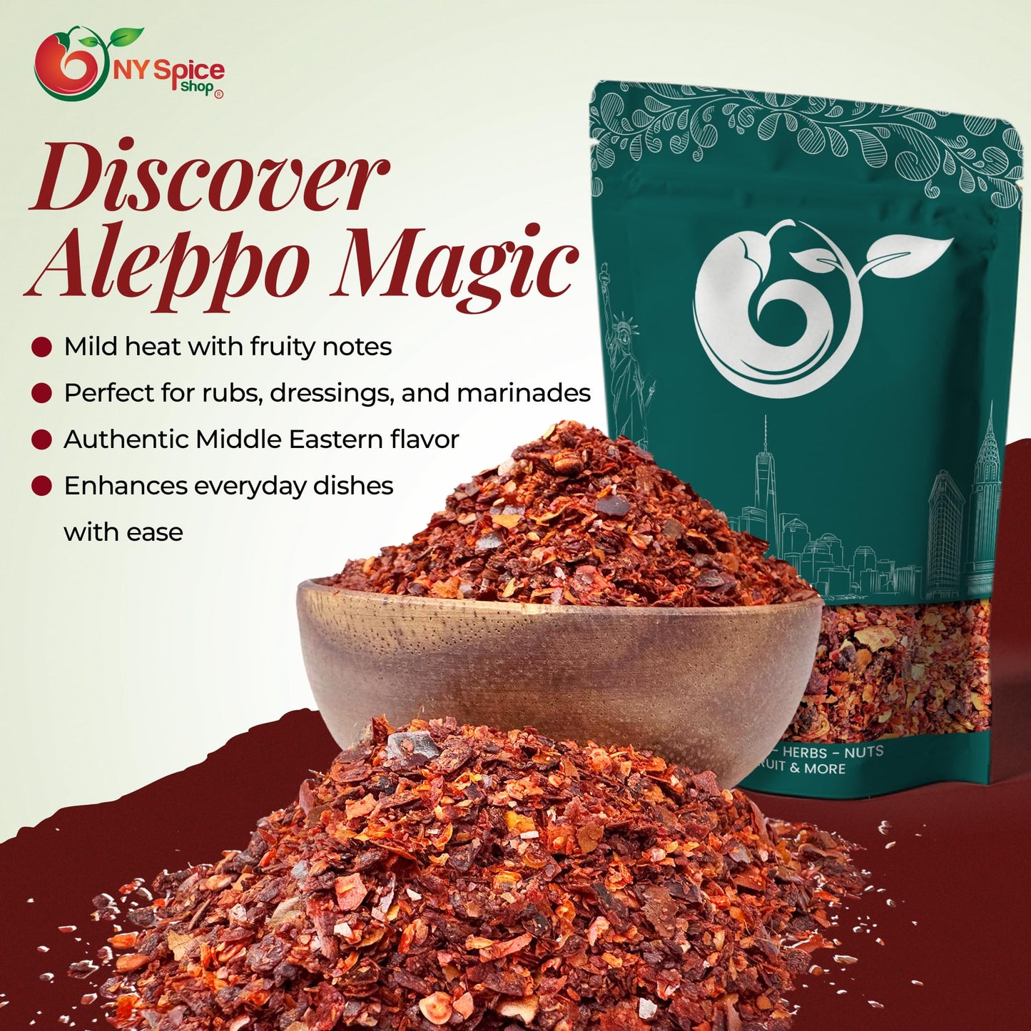 NY SPICE SHOP Aleppo Pepper - 3 Pound Crushed Chili Aleppo Peppers Flakes - Red Aleppo Pepper Spice - Middle Eastern Aleppo Peppers Seasoning, Savory