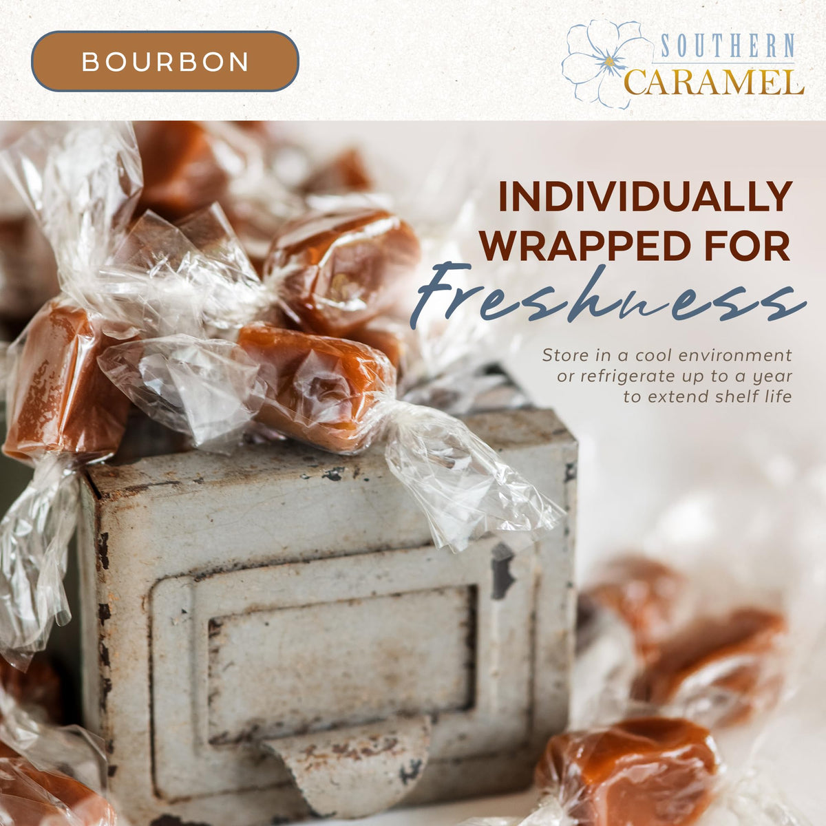 Southern Caramel Bourbon Caramels, Handcrafted, 8 oz (Pack of 1)