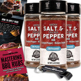Pit Boss Smoky Salt & Cracked Pepper All Purpose AP Premium BBQ Barbecue Mixed Seasoning Spice & Rub 3 pk Choice Bundle (16.8 oz) + Guide & Keychain