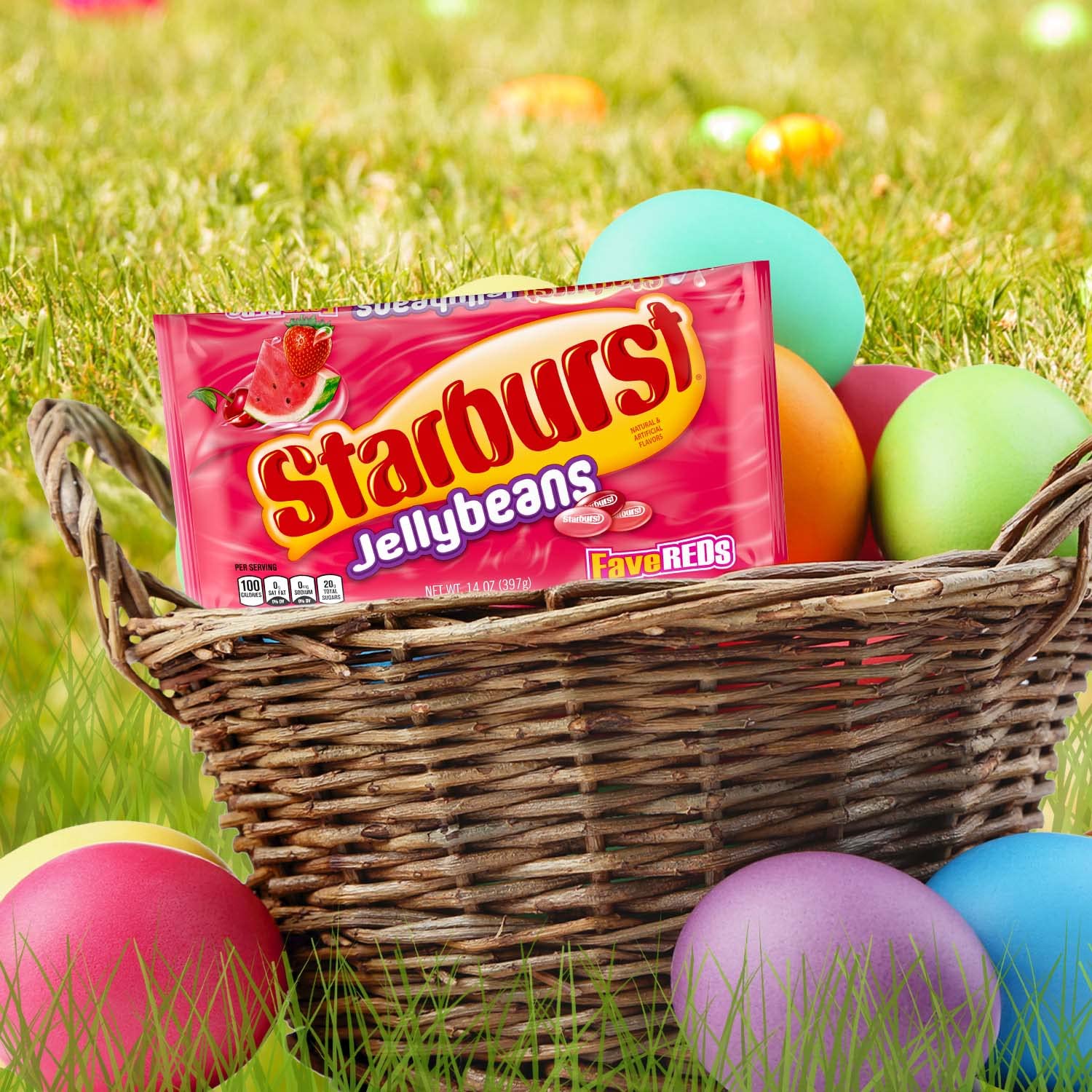 STARBURST Red Fruit-Flavored Jelly Beans Easter Candy, Jellybeans for Easter Basket Stuffers, Eggs, 14oz, 12/CS