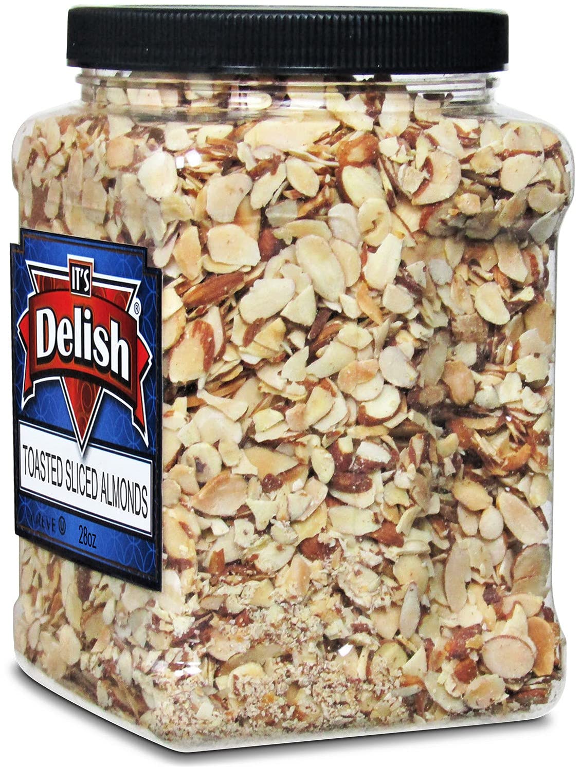 Gourmet Toasted Sliced Almonds by It's Delish - 28 Oz Bulk Reusable Jumbo Container - Premium Oven Fresh Dry Roasted - Healthy Snack, Topping