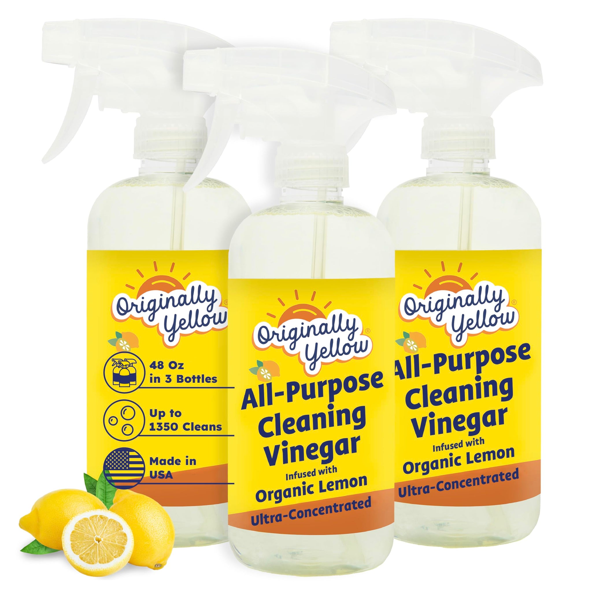 Originally Yellow Lemon Vinegar All Purpose Cleaning Spray | Distilled Cleaning Vinegar | Plant-Derived All Purpose Cleaner | Living Room, Bathroom