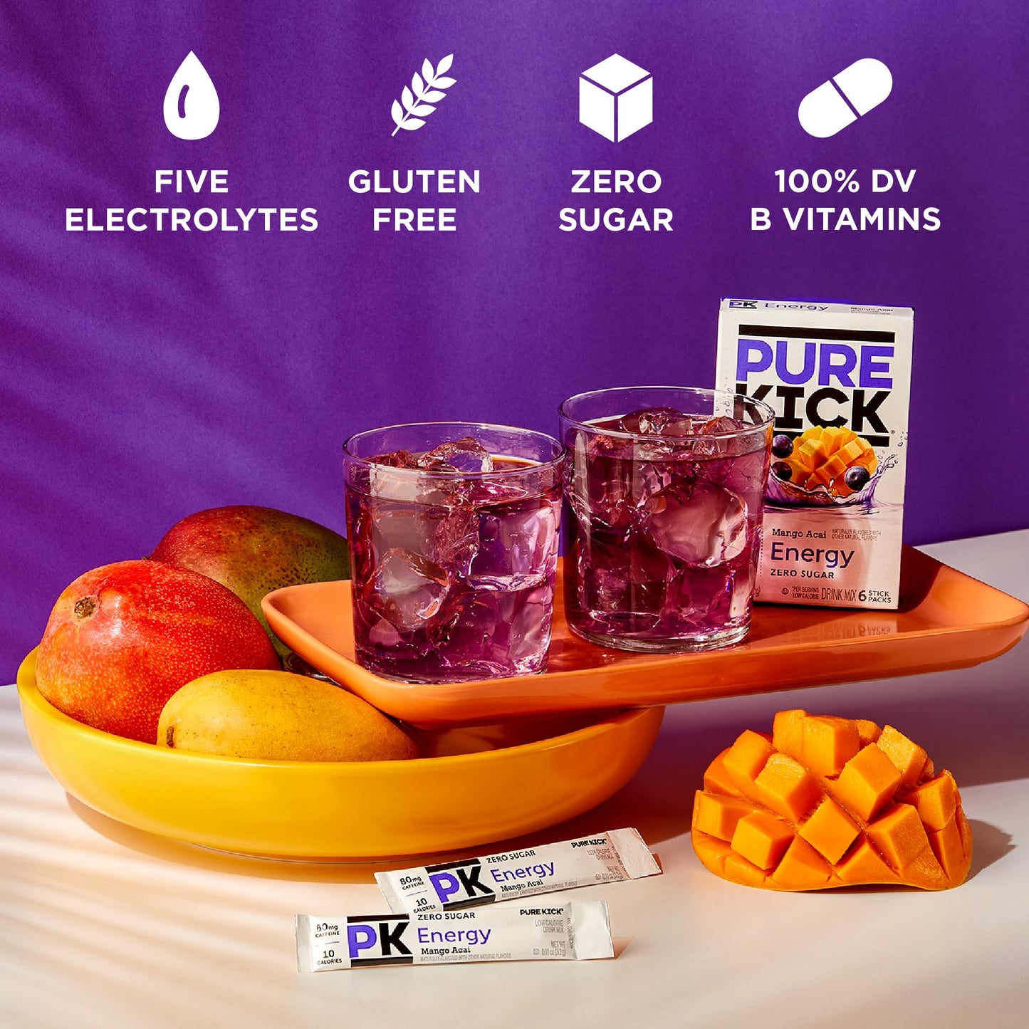 Pure Kick Energy Singles To Go Drink Mix, Mango Acai, 72 Packets