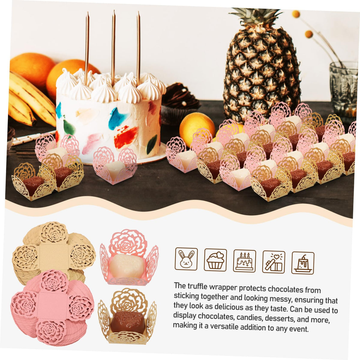 GRIRIW 100pcs Rose Design Chocolate Cups Mini Cupcake Liners for Weddings Birthdays and Parties Elegant Truffle Wrappers