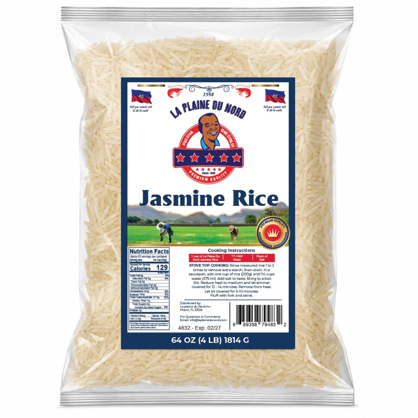 LaPlaineDuNord Jasmine Rice | Premium Quality Haitian Rice | Non-GMO - Gluten-Free Rice | Diabetic Friendly, Superior Taste & Sweet Fragrant | Suitable for Daily Healthy Cooking (3.5lbs)