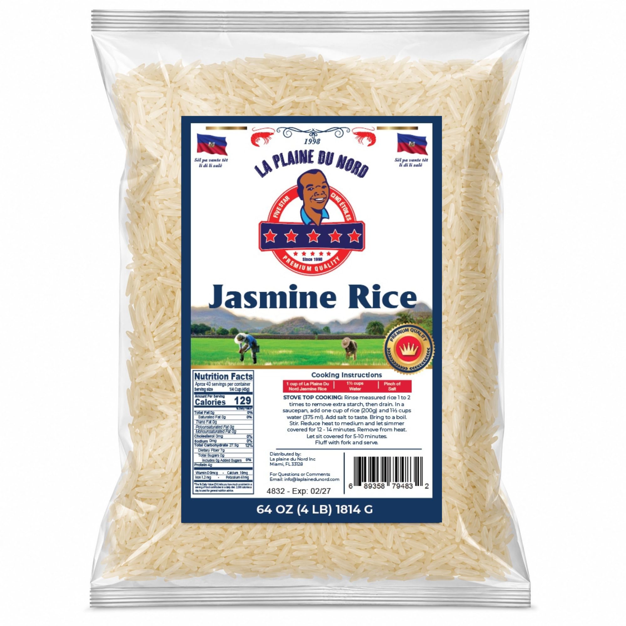 LaPlaineDuNord Jasmine Rice | Premium Quality Haitian Rice | Non-GMO - Gluten-Free Rice | Diabetic Friendly, Superior Taste & Sweet Fragrant | Suitable for Daily Healthy Cooking (3.5lbs)