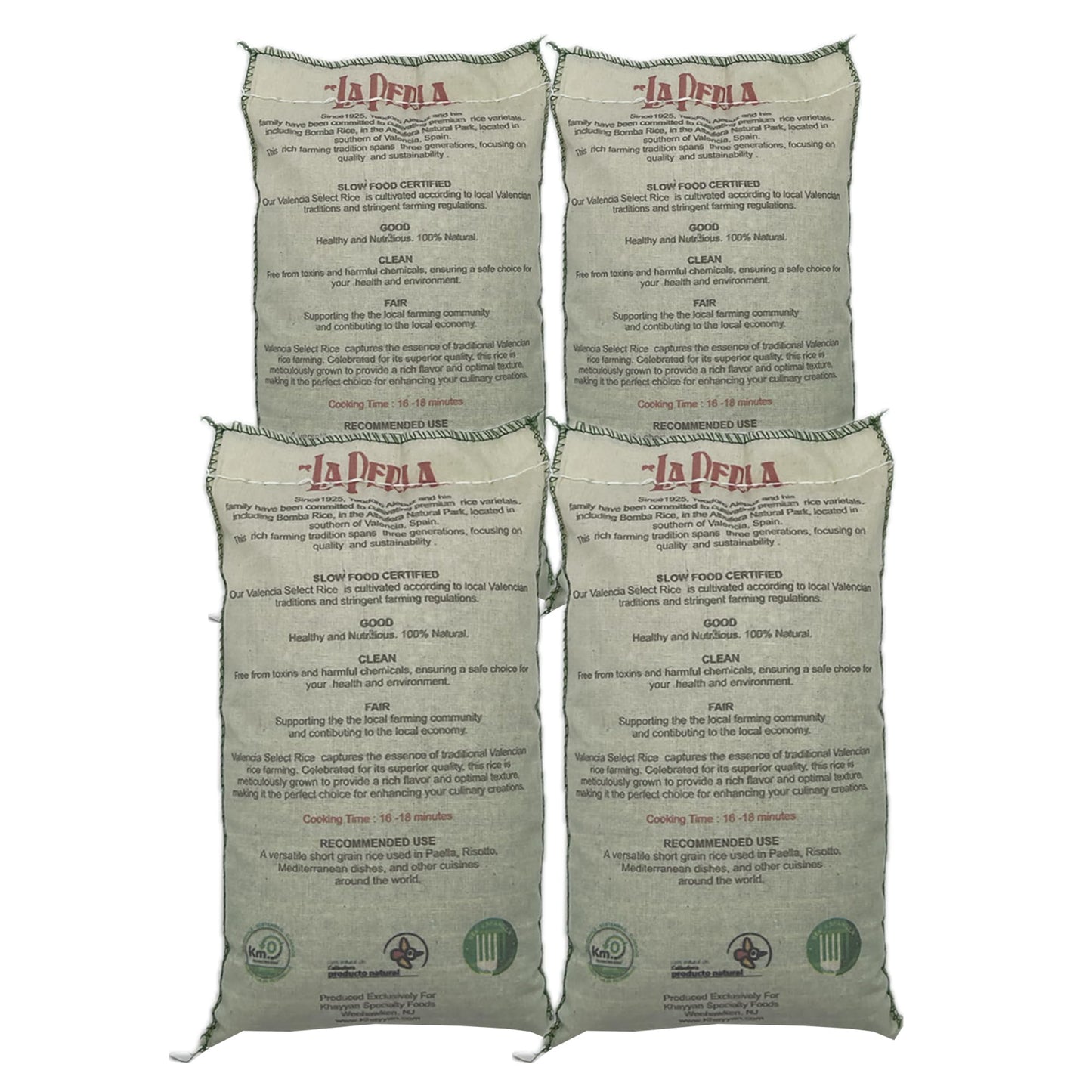 La Perla | Paella Rice | Valencia Select | Denomination of Origin Valencia Spain | Slow Food Valencia Certified | Ideal For All Mediterranean Rice Dishes | 2.2 lbs (1 kg) | (Pack of 4)