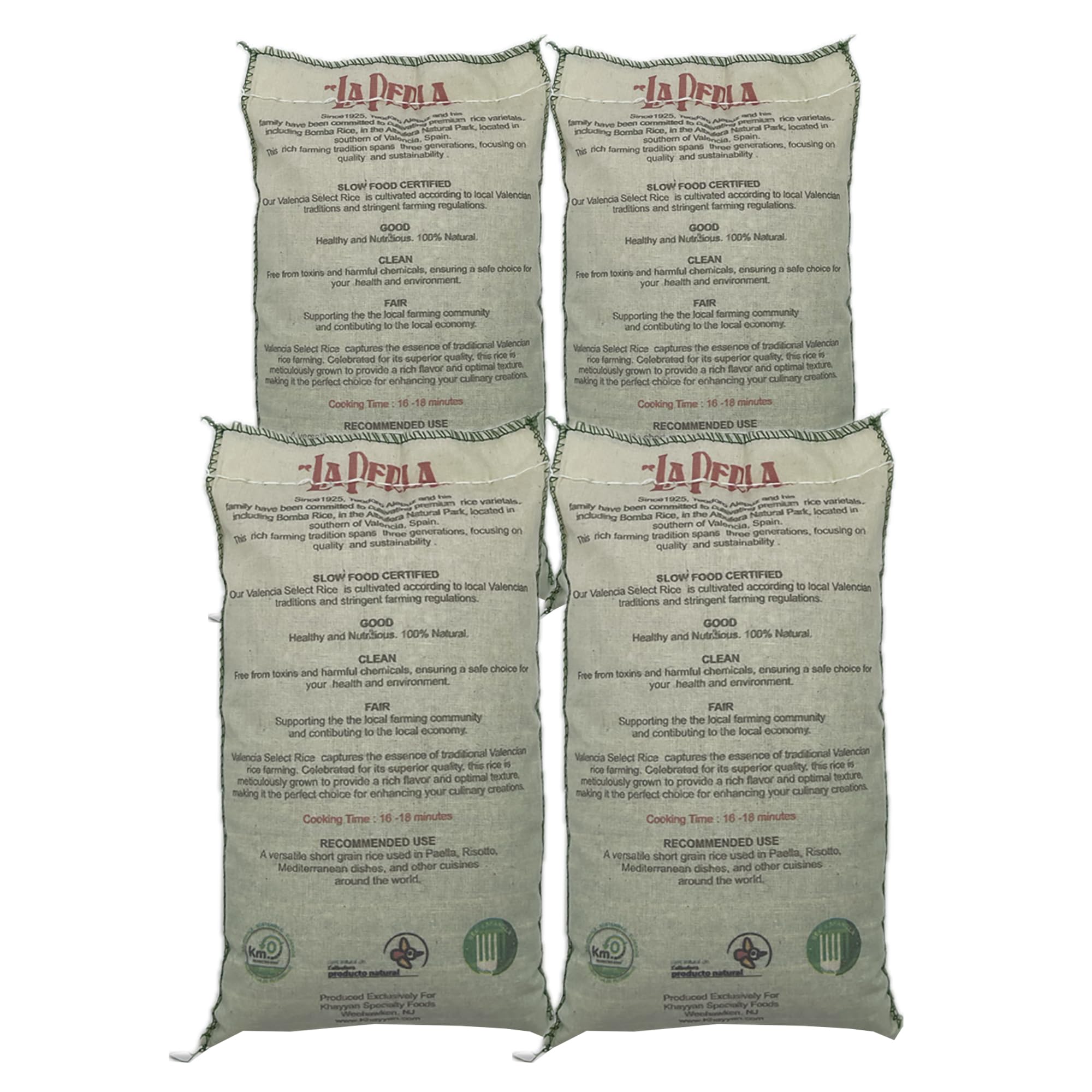 La Perla | Paella Rice | Valencia Select | Denomination of Origin Valencia Spain | Slow Food Valencia Certified | Ideal For All Mediterranean Rice Dishes | 2.2 lbs (1 kg) | (Pack of 4)