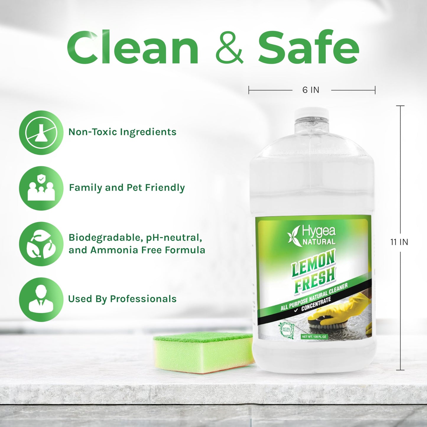 Hygea Natural Lemon Fresh Concentrated All Purpose Cleaner - Non Toxic - Removes Soil, Dirt & Grease - Wet Gloss Finish - Biodegradable, pH-Neutral