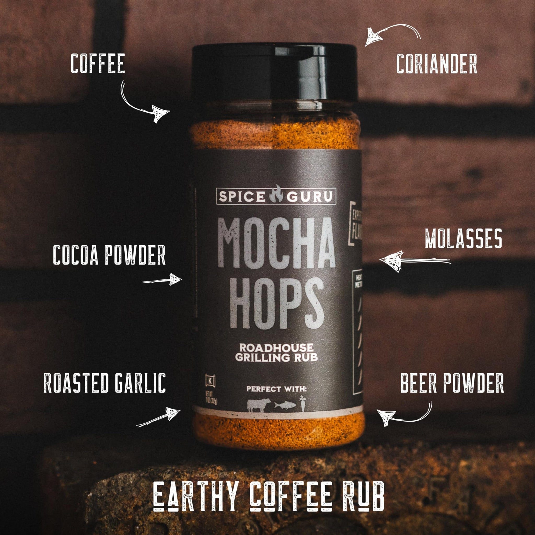Spice Guru Mocha Hops BBQ Rub - Gifts for Men Who Cook, Gifts for Dad, Men Gifts, Dad Birthday Gift - Spices and Seasonings Sets - Steak Seasoning