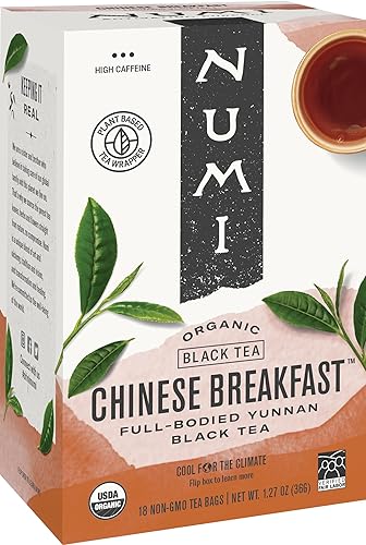 Numi Organic Tea Chinese Breakfast, 18 Count Box Of Tea Bags (Pack Of 6), Yunnan Black Tea