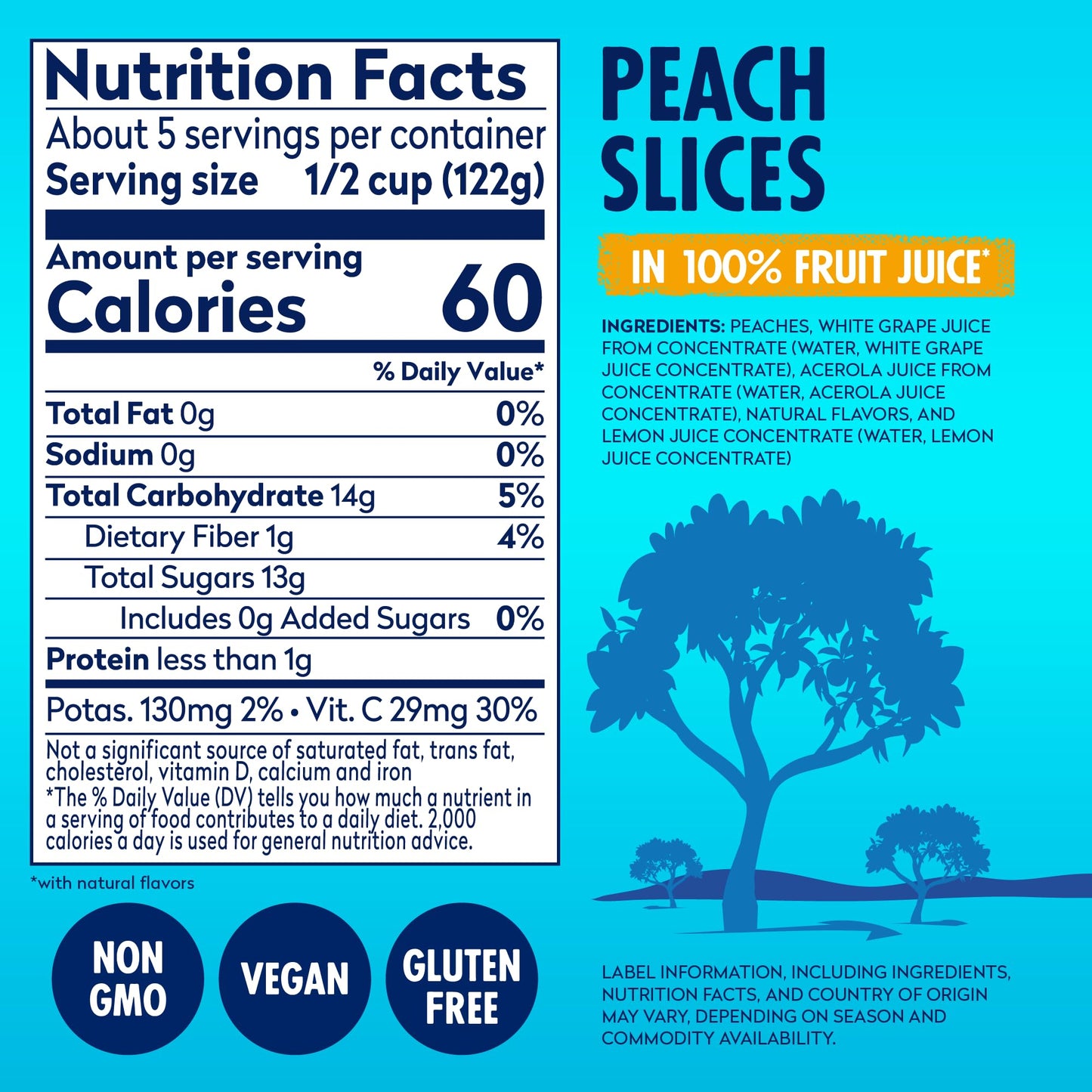 Dole Fruit Jars, Yellow Cling Sliced Peaches in 100% Fruit Juice, Gluten Free, Pantry Staples, 23.5 Oz Resealable Jar