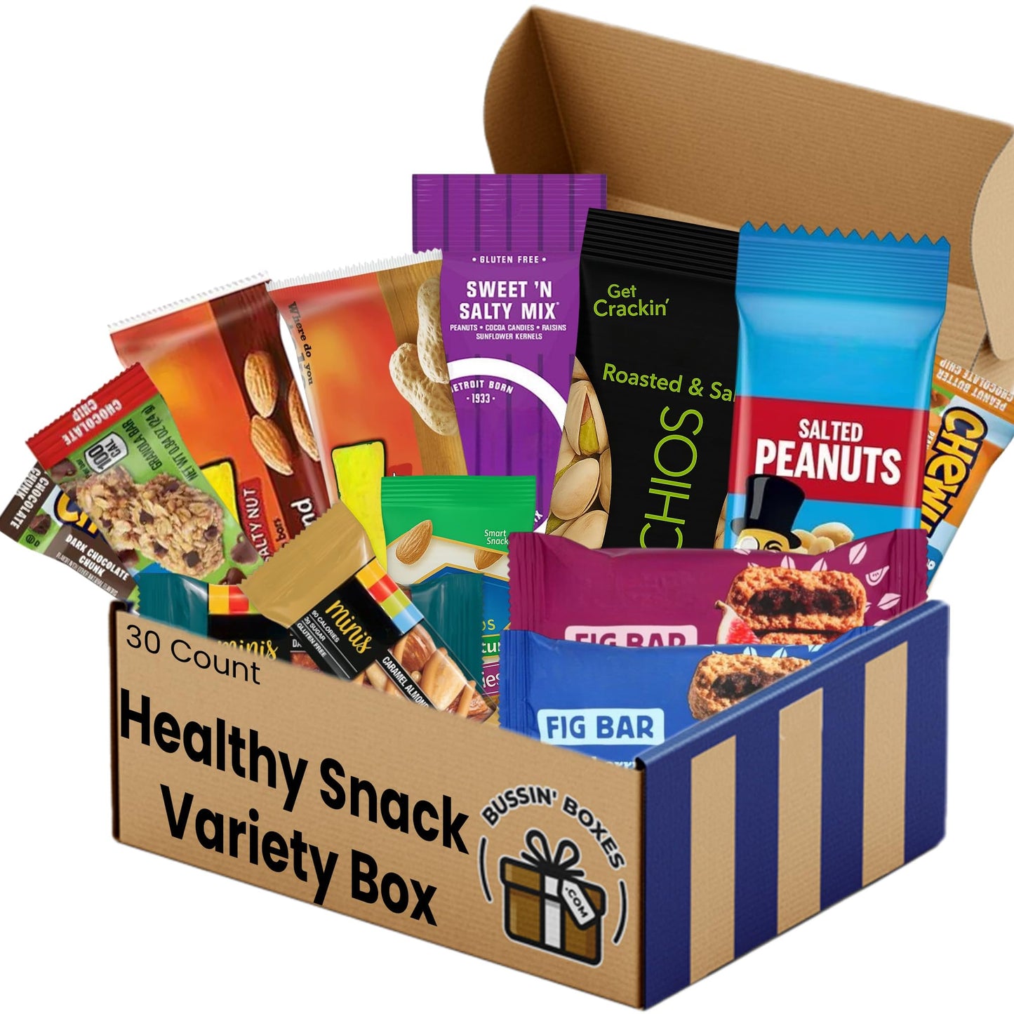 Healthy Snack Box with Individually Wrapped Snacks - Variety Pack for Adults, Office, School, and Travel - 30 Count Bulk Snack Box Assembled by Bussin