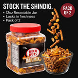 BEER NUTS Habanero Bar Mix - Fiery Hot Habanero Mix Of Peanuts, Corn Sticks & Insane Grain - 12oz Resealable Jar (Pack of 2)