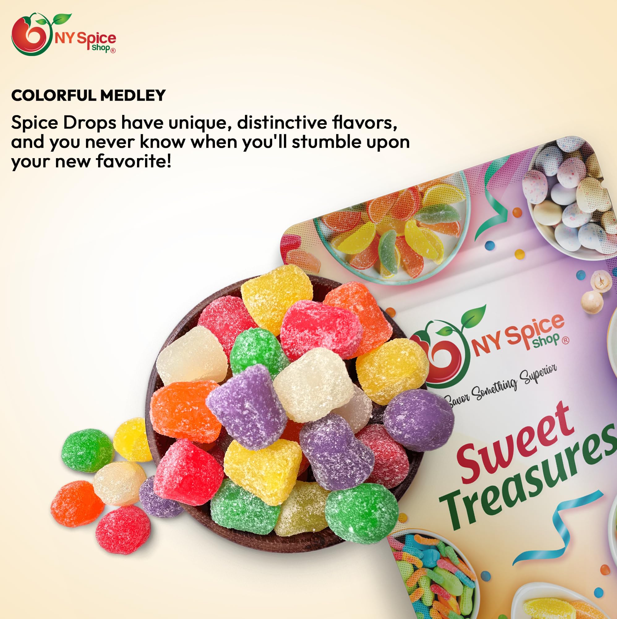 NY SPICE SHOP Assorted Spice Drops - Spice Drops - Gum Drops Candy - Gum Drops - Gumdrops - Spiced Gum Drops - Gumdrops Candy - Mini Gum Drops - Spicy