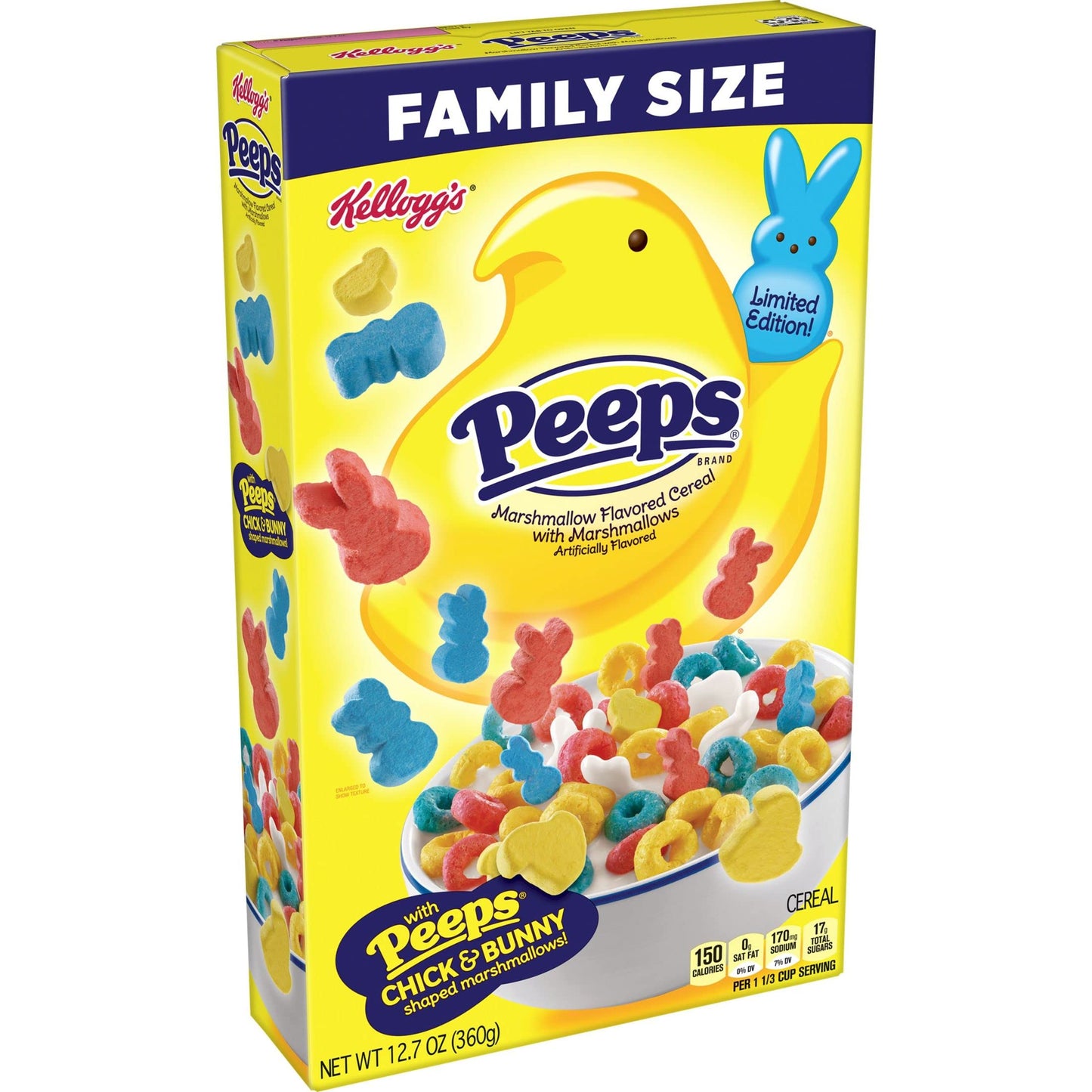 Peeps Breakfast Cereal, 8 Vitamins and Minerals, Kids Easter Snacks, Family Size, Original with Marshmallows, 12.7oz Box (1 Box)