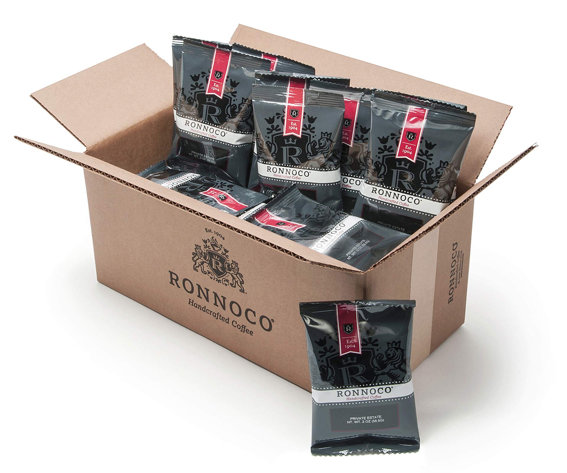 Ronnoco Signature Private Estate, Handcrafted Ground Coffee Fraction Packs, Medium Roast, Single Pot Bags for Drip Coffee Makers, Individual Packets