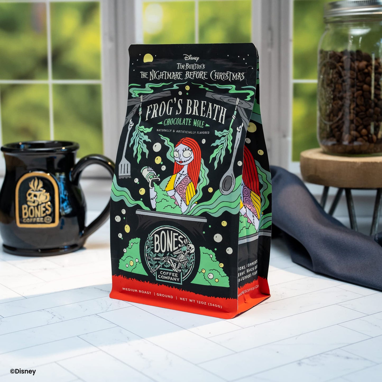 Bones Coffee Company The Nightmare Before Christmas Frog's Breath Flavored Coffee Beans, Medium Roast Ground Coffee Low Acid, Chocolate Mole Flavor